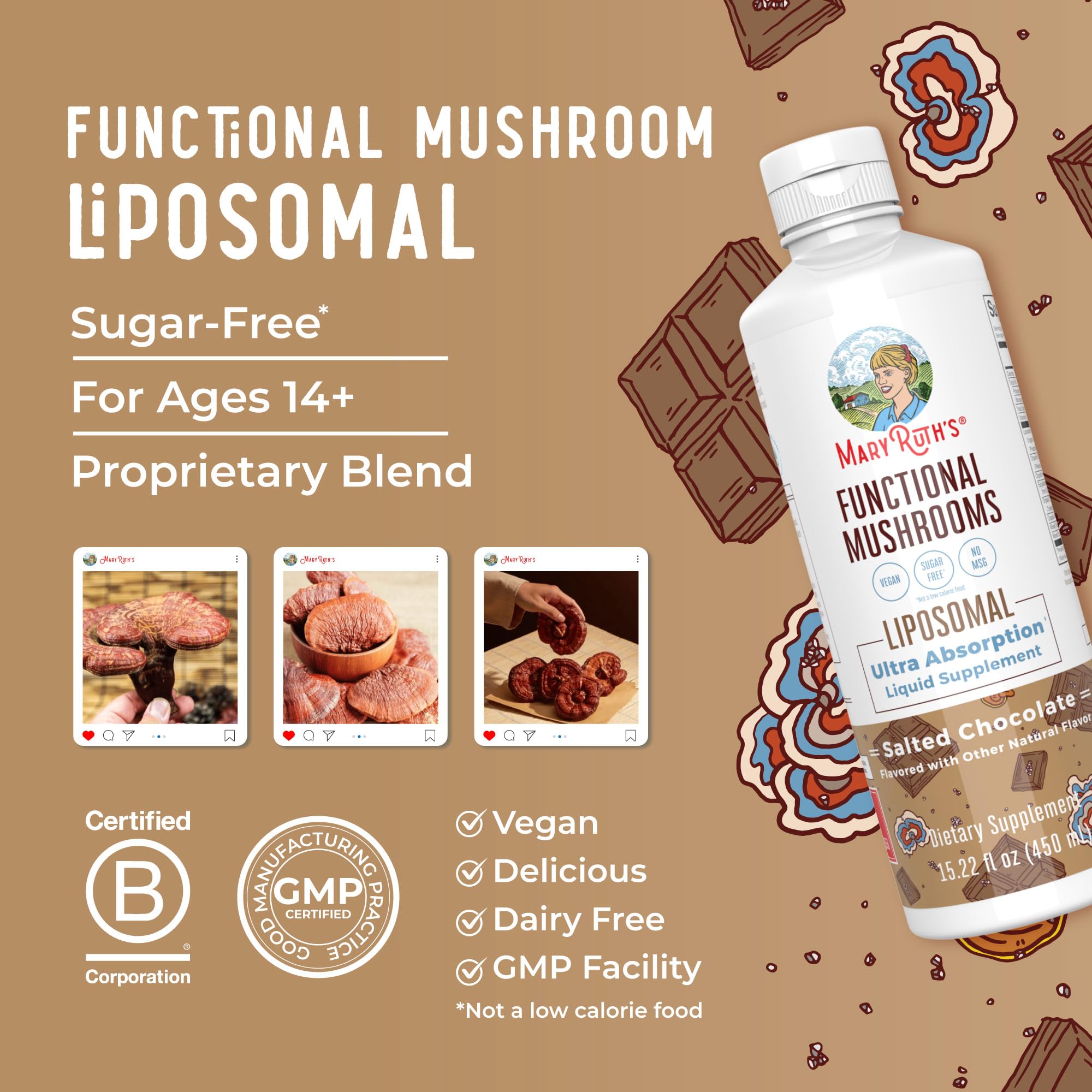 MARYRUTH'S Function Mushrooms Liposomal packaging details