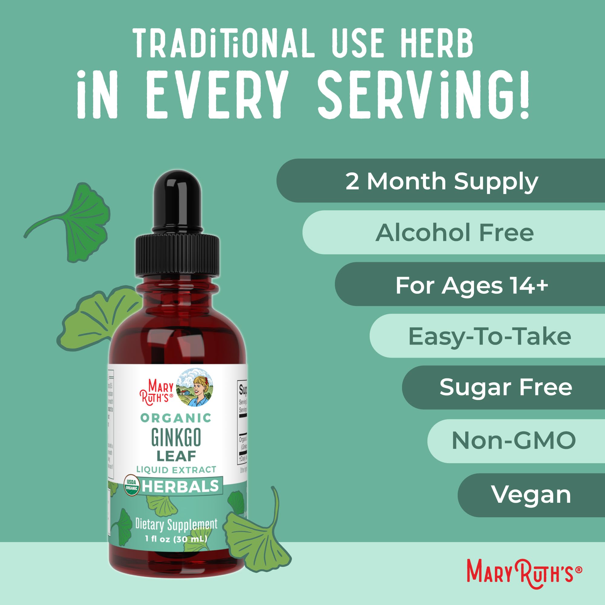MARYRUTH'S Ginkgo Biloba Herbal Supplement with a glass of water