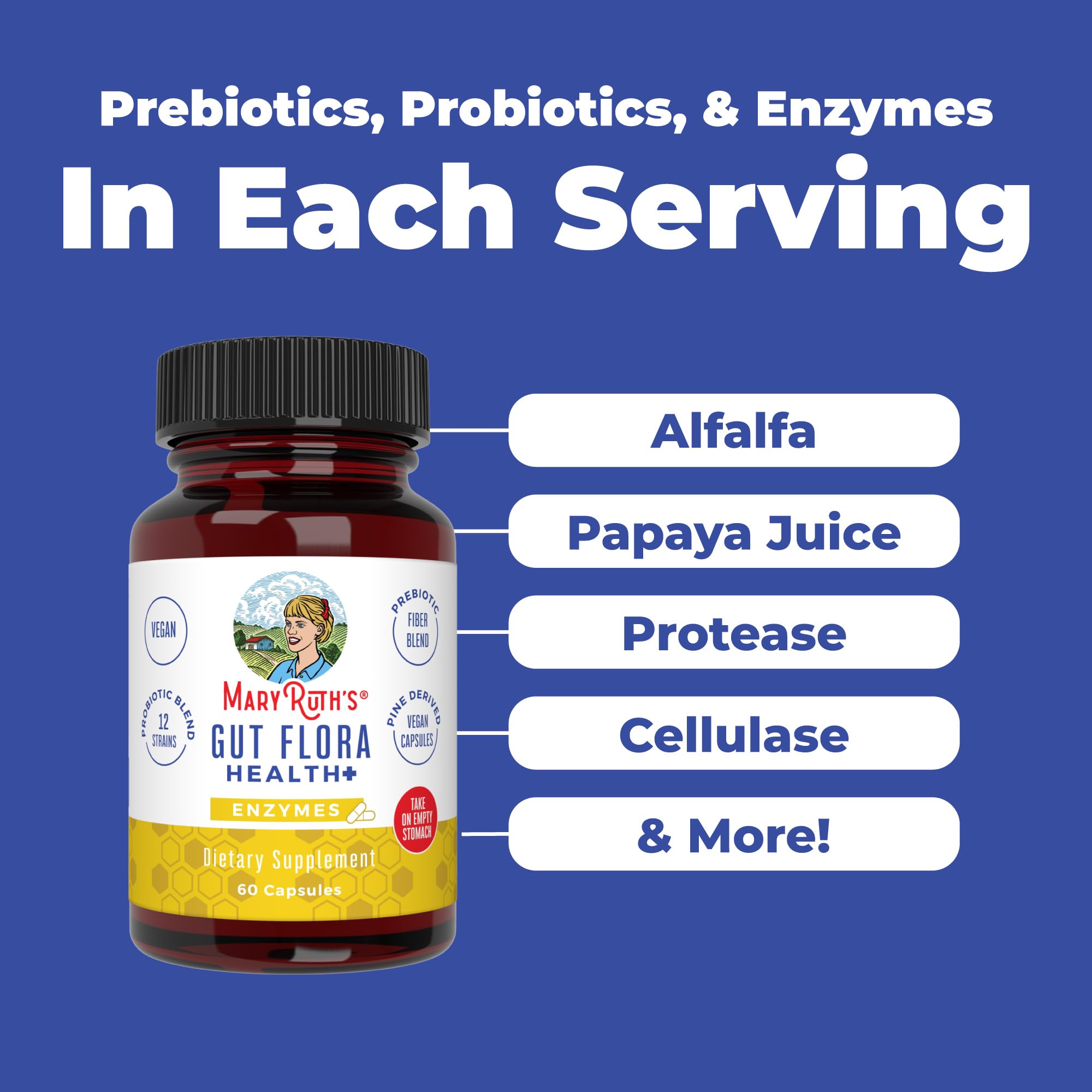 MARYRUTH'S Gut Flora Enzymes Multi-Enzyme Capsules close-up of capsules