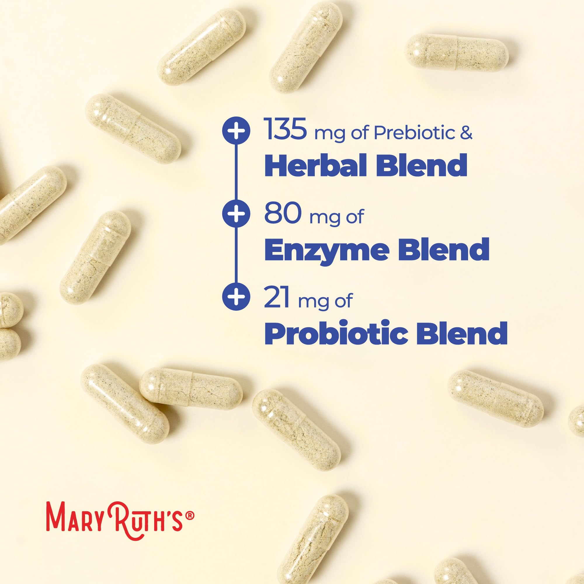 MARYRUTH'S Gut Flora Enzymes Multi-Enzyme Capsules with measuring spoon
