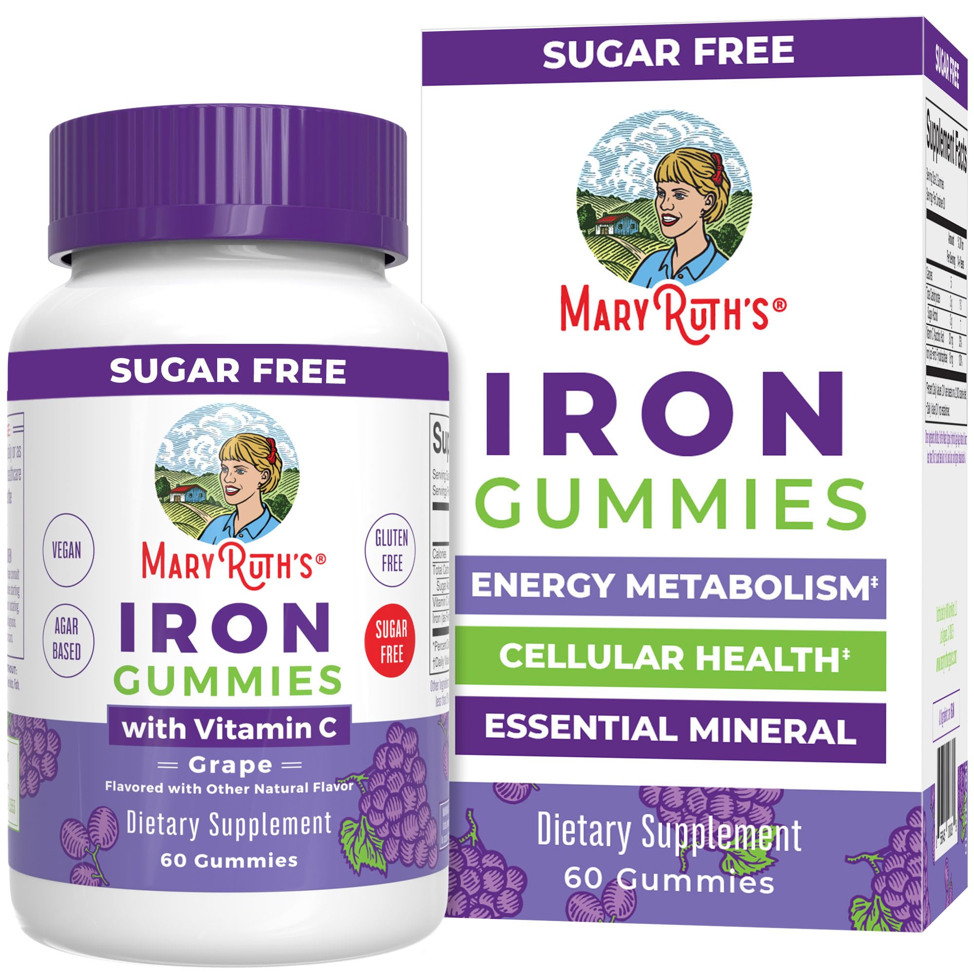 MARYRUTH'S Iron Gummies front view with packaging