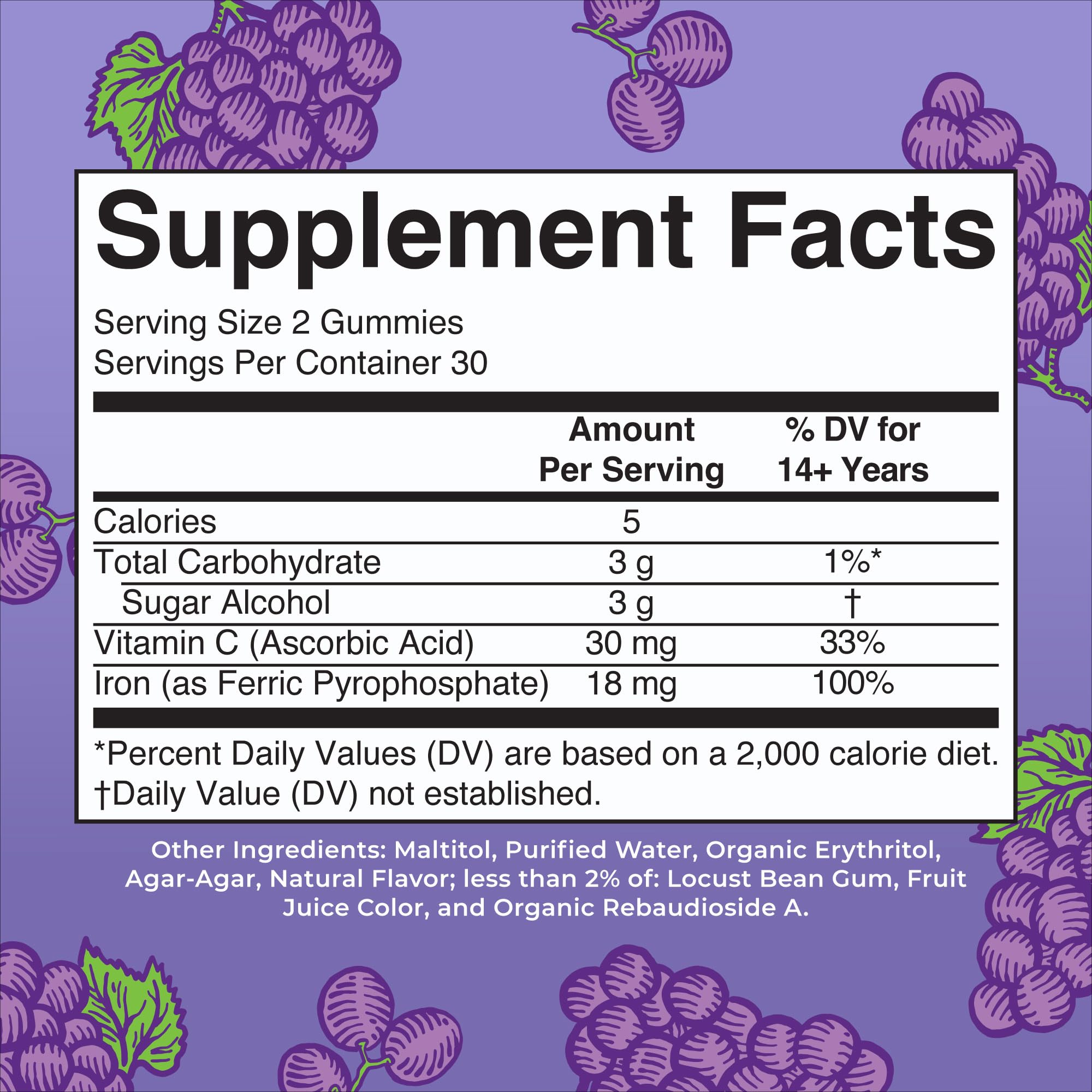 MARYRUTH'S Iron Gummies grape flavour close-up
