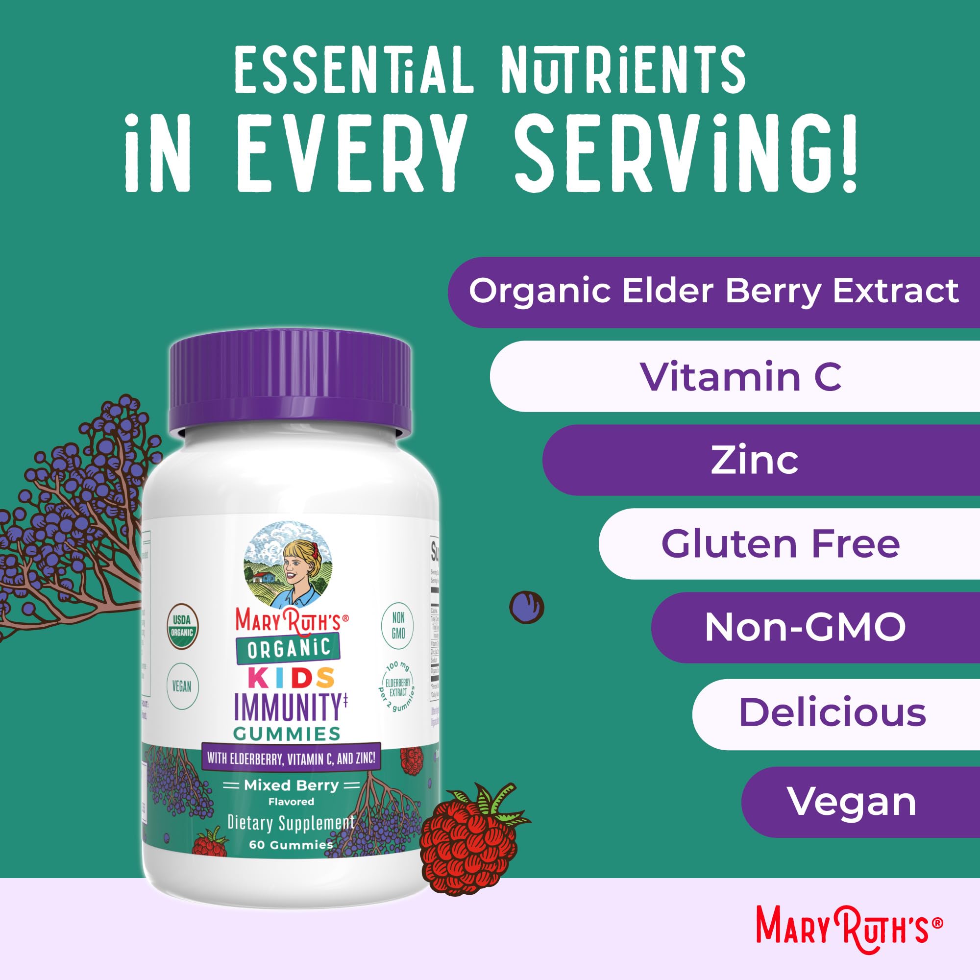 MARYRUTH'S Kids daily wellness Gummies packaging details