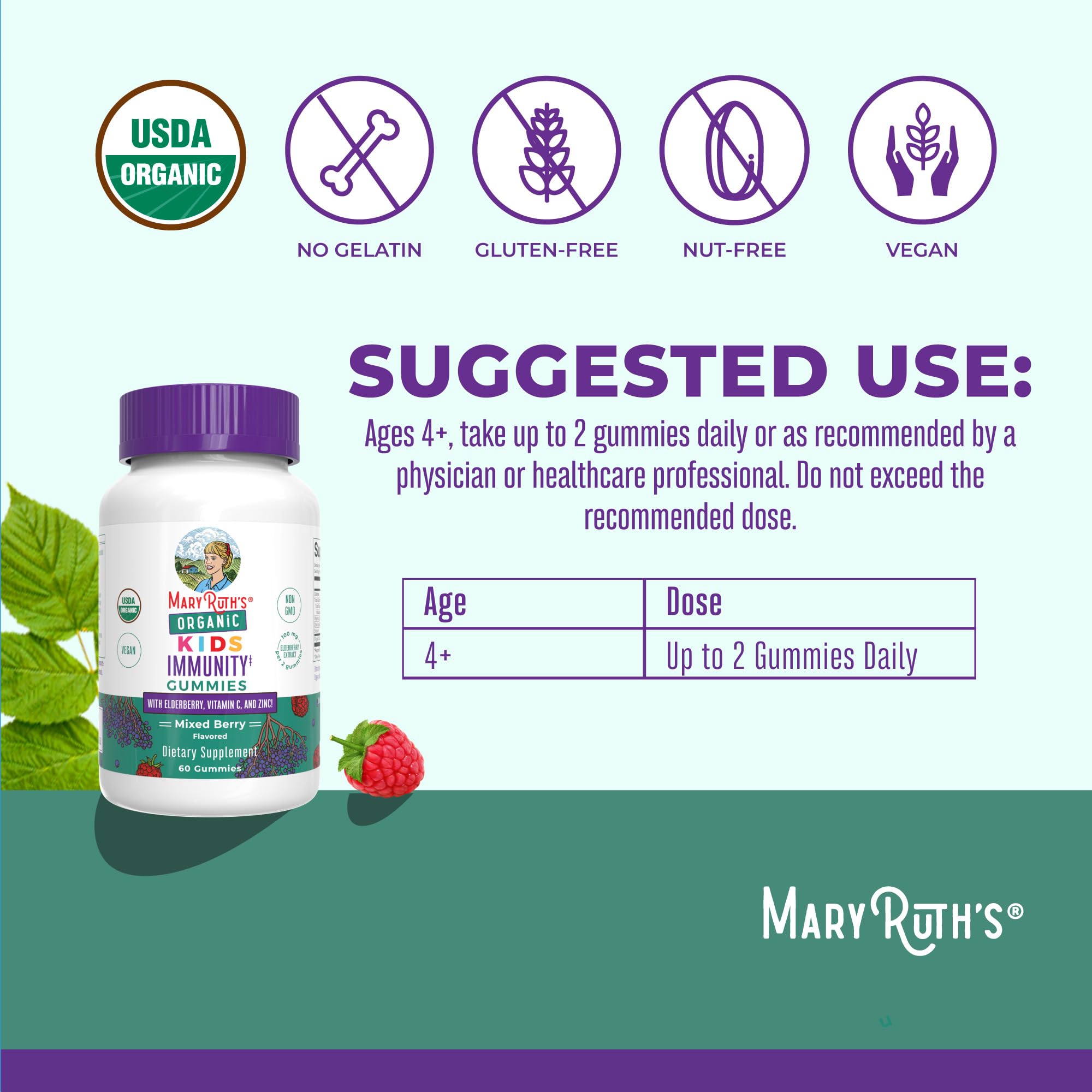 MARYRUTH'S Kids daily wellness Gummies side view showing serving size