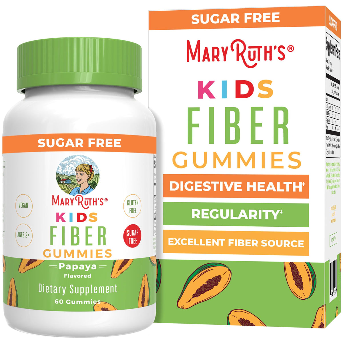 MARYRUTH'S Kids Fiber Gummies bottle front view with papaya flavour