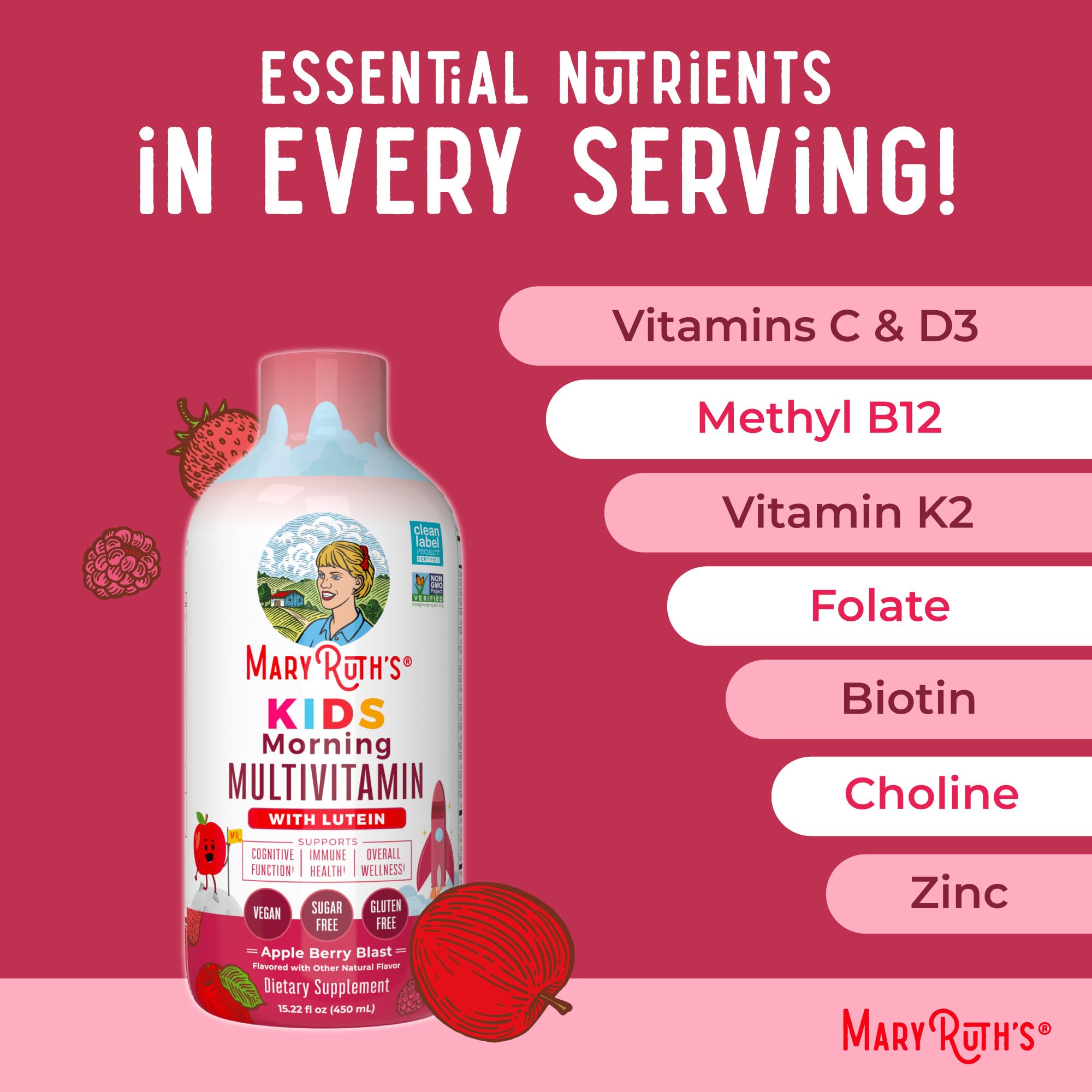 MARYRUTH'S Kids Liquid Multivitamin 572g on a kitchen counter