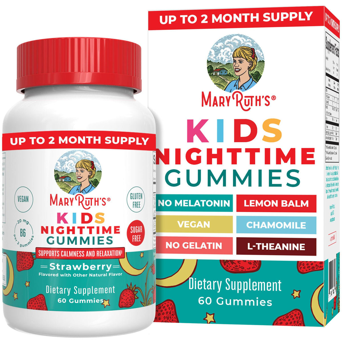 MARYRUTH'S Kids Nighttime Gummies bottle front view, strawberry flavour