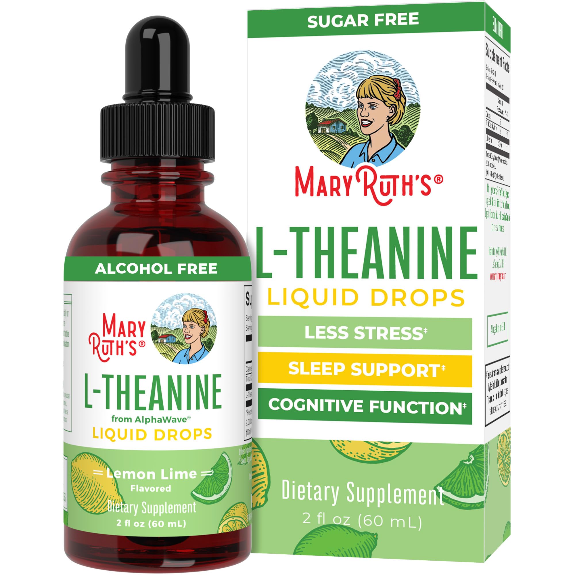 MARYRUTH'S L-Theanine Liquid Drops 200mg lemon-lime flavour front view
