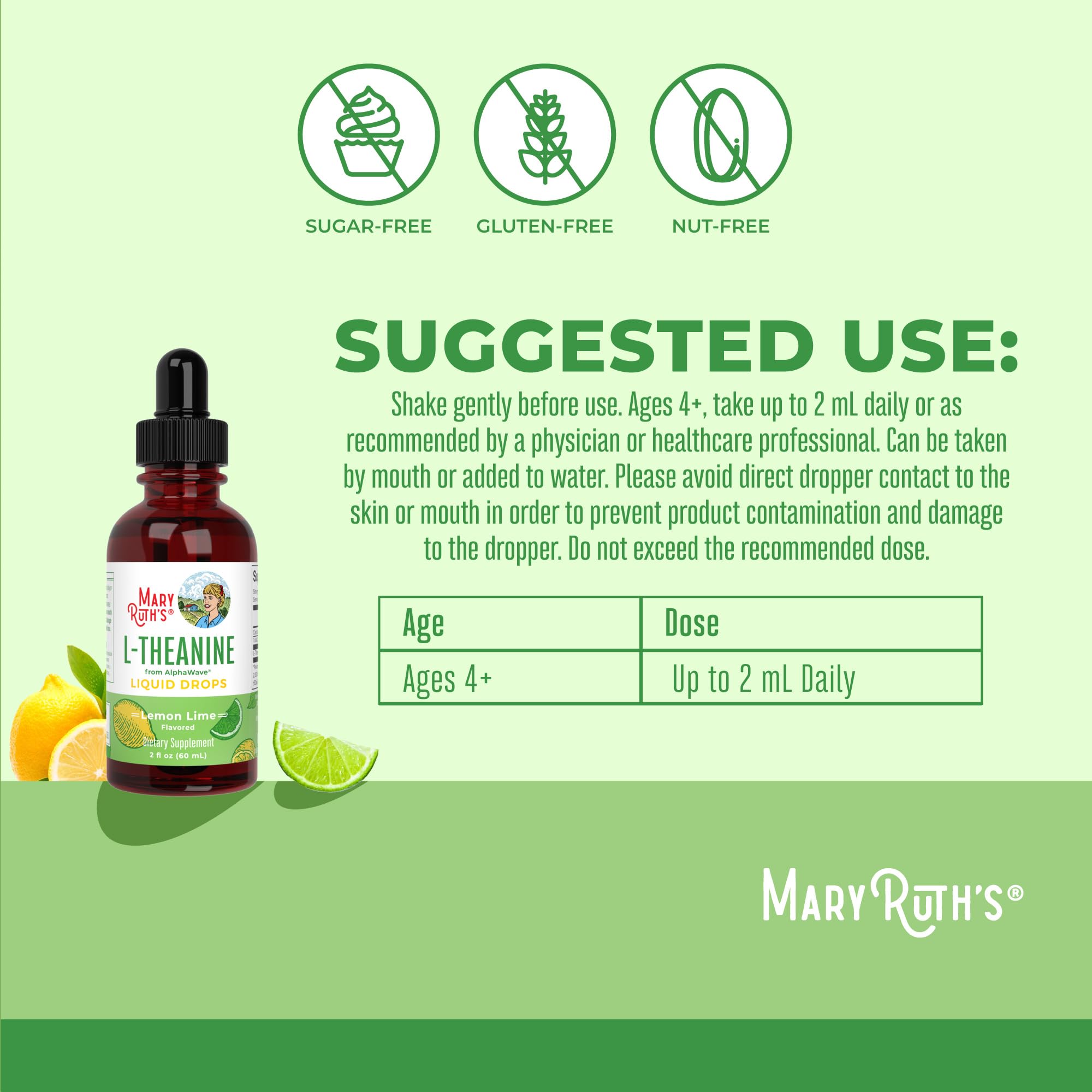 MARYRUTH'S L-Theanine Liquid Drops 30 servings label