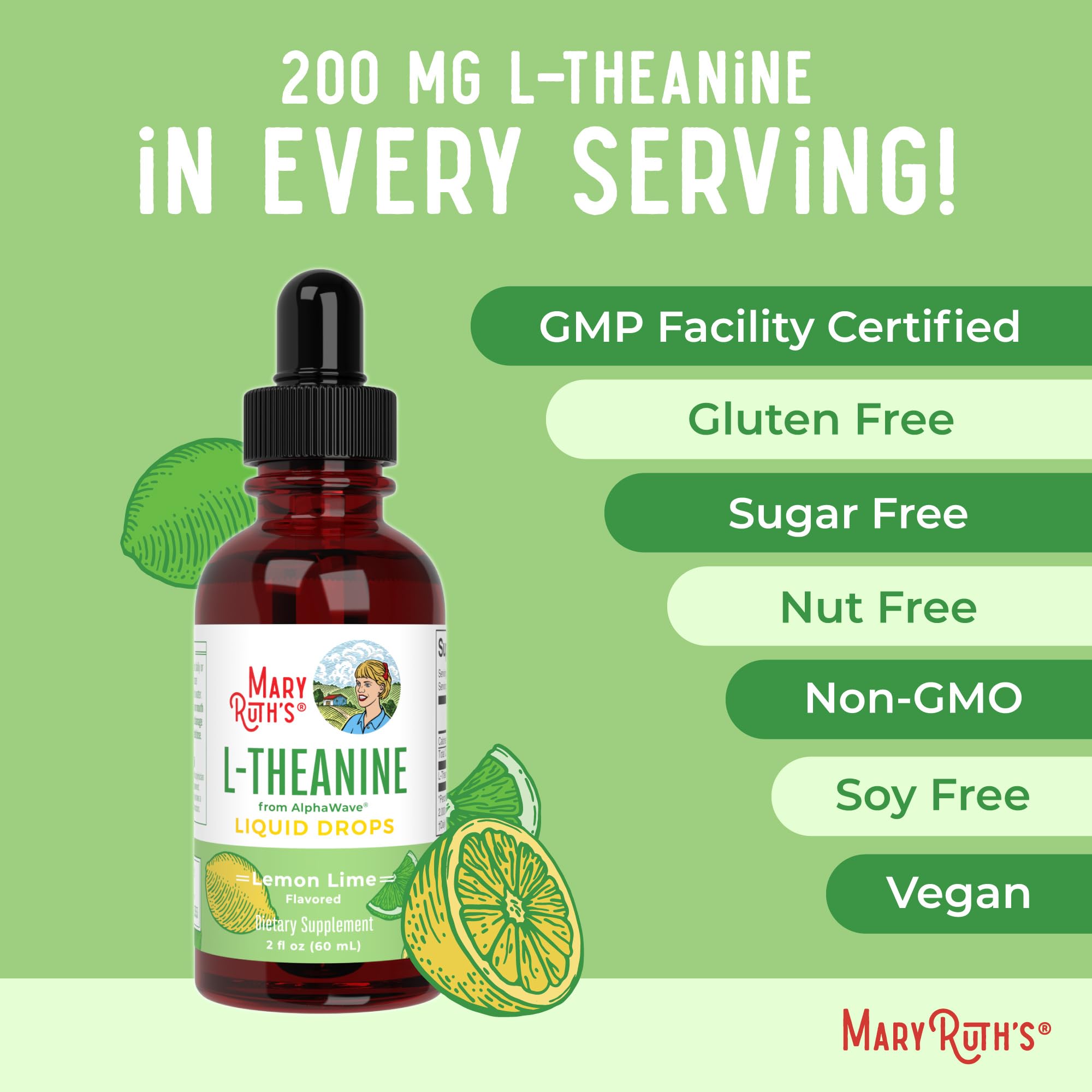 MARYRUTH'S L-Theanine Liquid Drops on a kitchen counter
