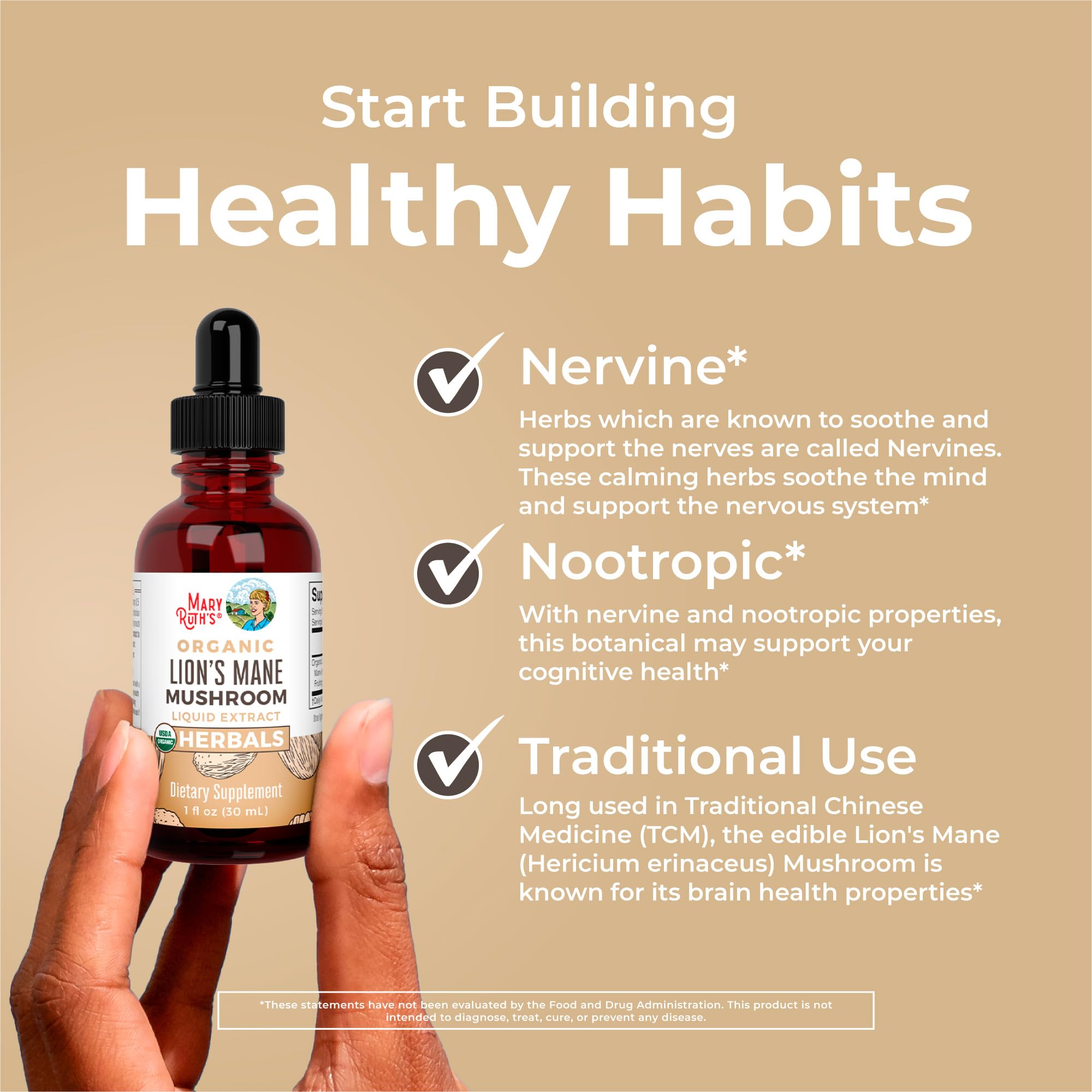 MARYRUTH'S Lion's Mane Mushroom Liquid Drops in a lifestyle setting