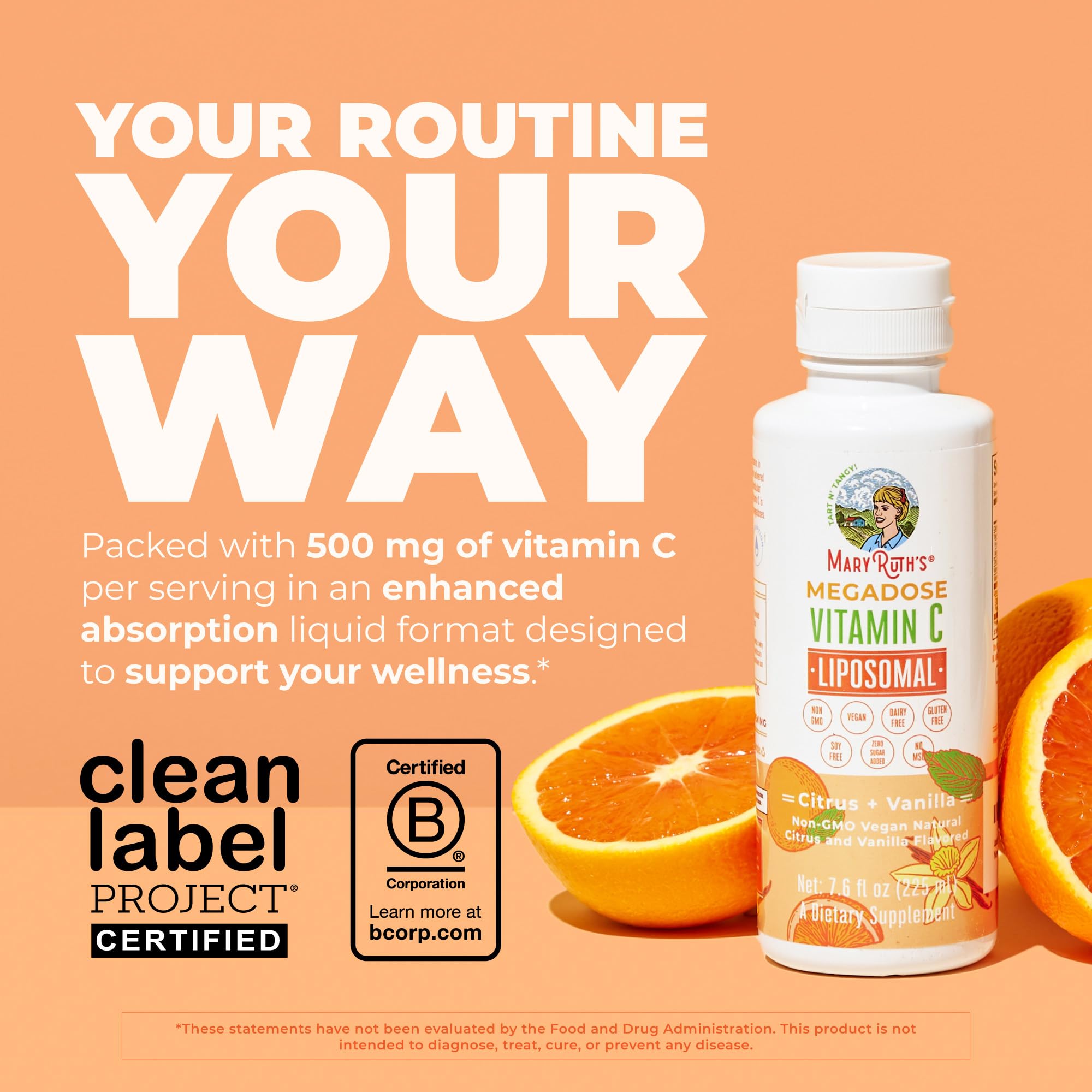MARYRUTH'S Liposomal Vitamin C Liquid Supplement bottle side view