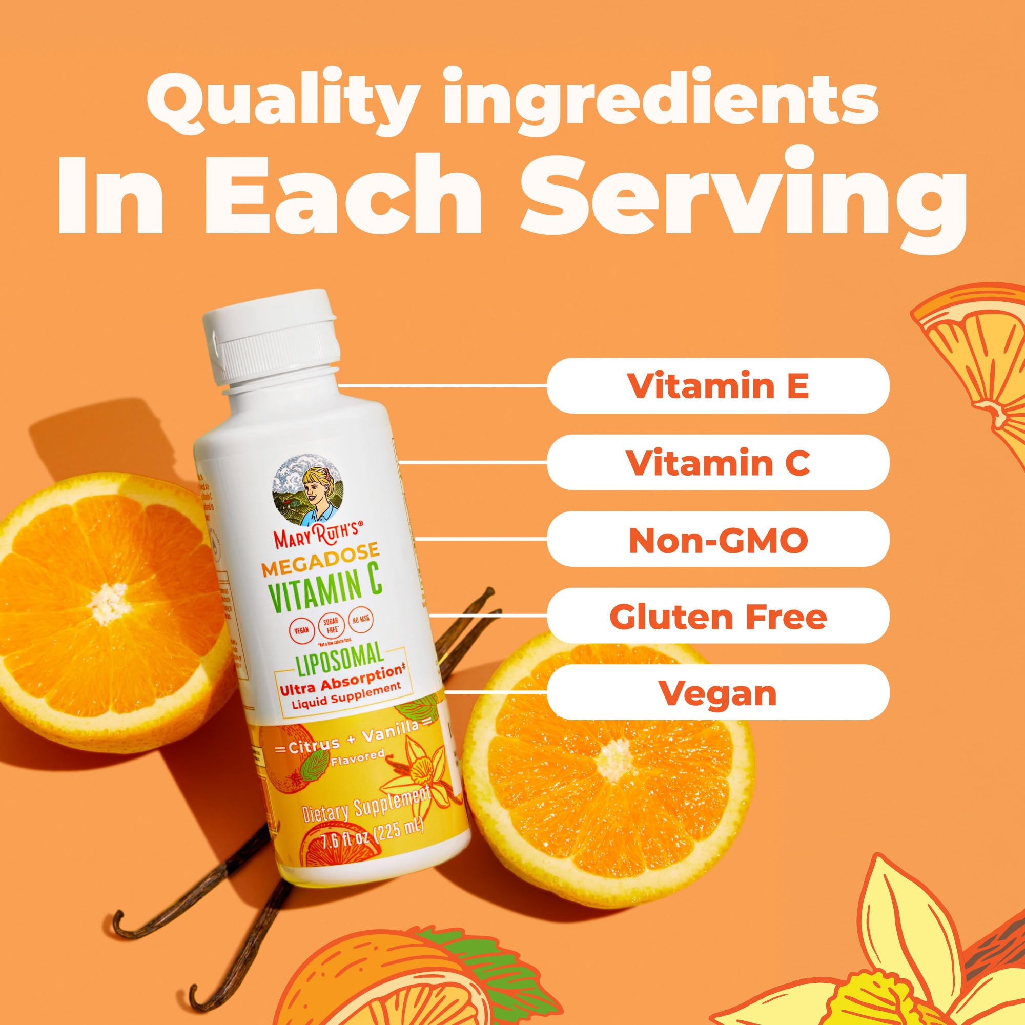MARYRUTH'S Liposomal Vitamin C Liquid Supplement ingredients list