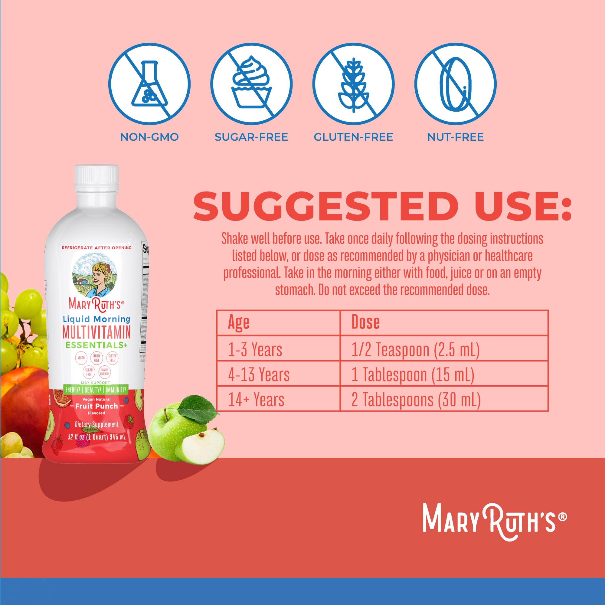 MARYRUTH'S Liquid Morning Multivitamin Essentials+ Fruit Punch flavour