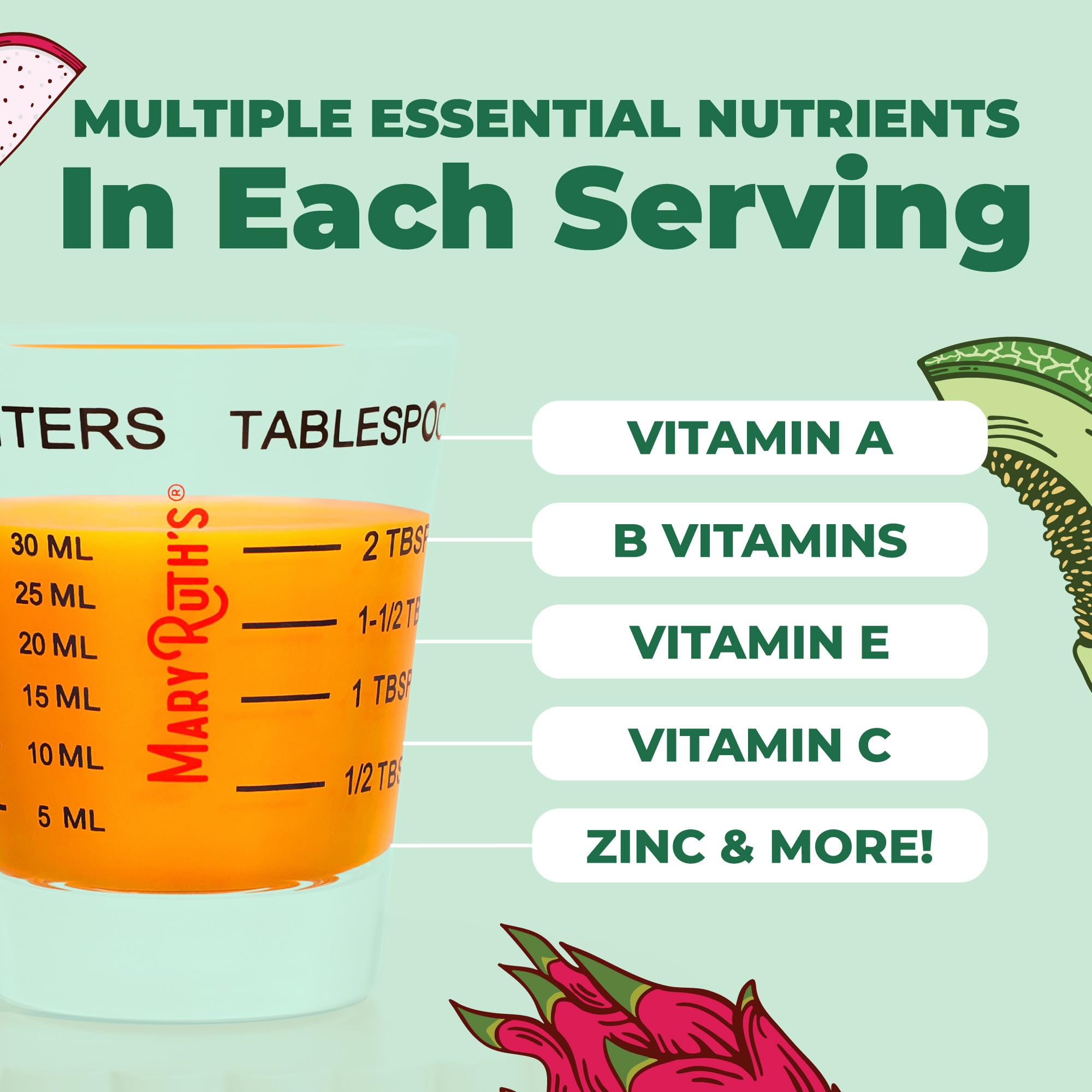 MARYRUTH'S Liquid Multivitamin + Hair Growth in dragon fruit melon flavour