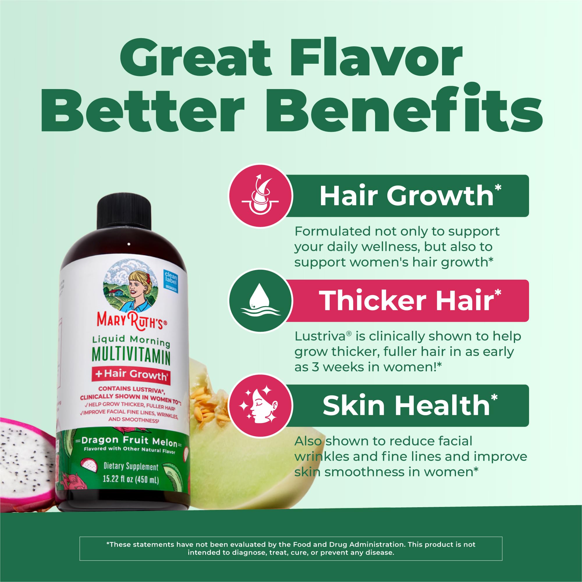 MARYRUTH'S Liquid Multivitamin + Hair Growth in peach mango flavour