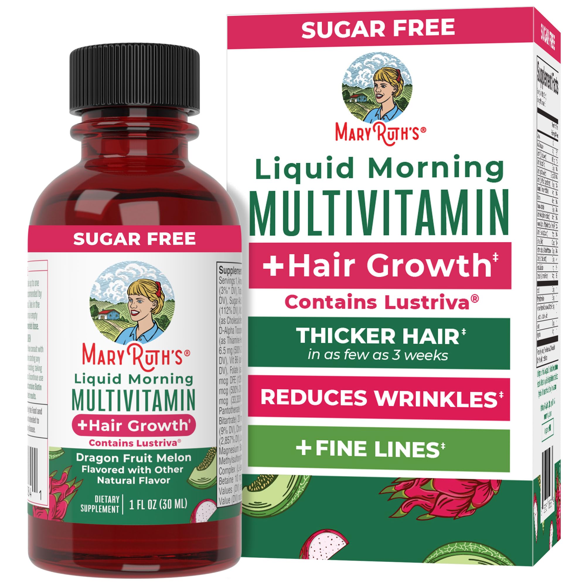 MARYRUTH'S Lustriva Hair Growth Multivitamin 8-pack travel-size bottles