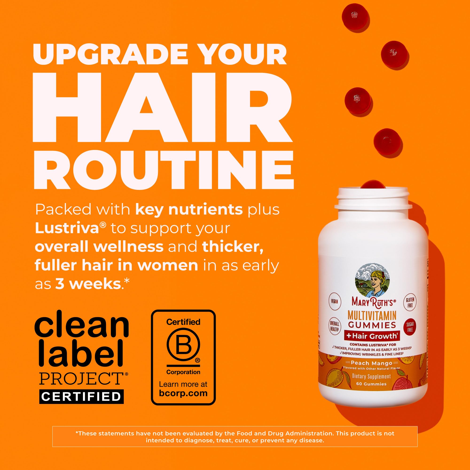 MARYRUTH'S Lustriva Hair Growth Multivitamin Gummies packaging