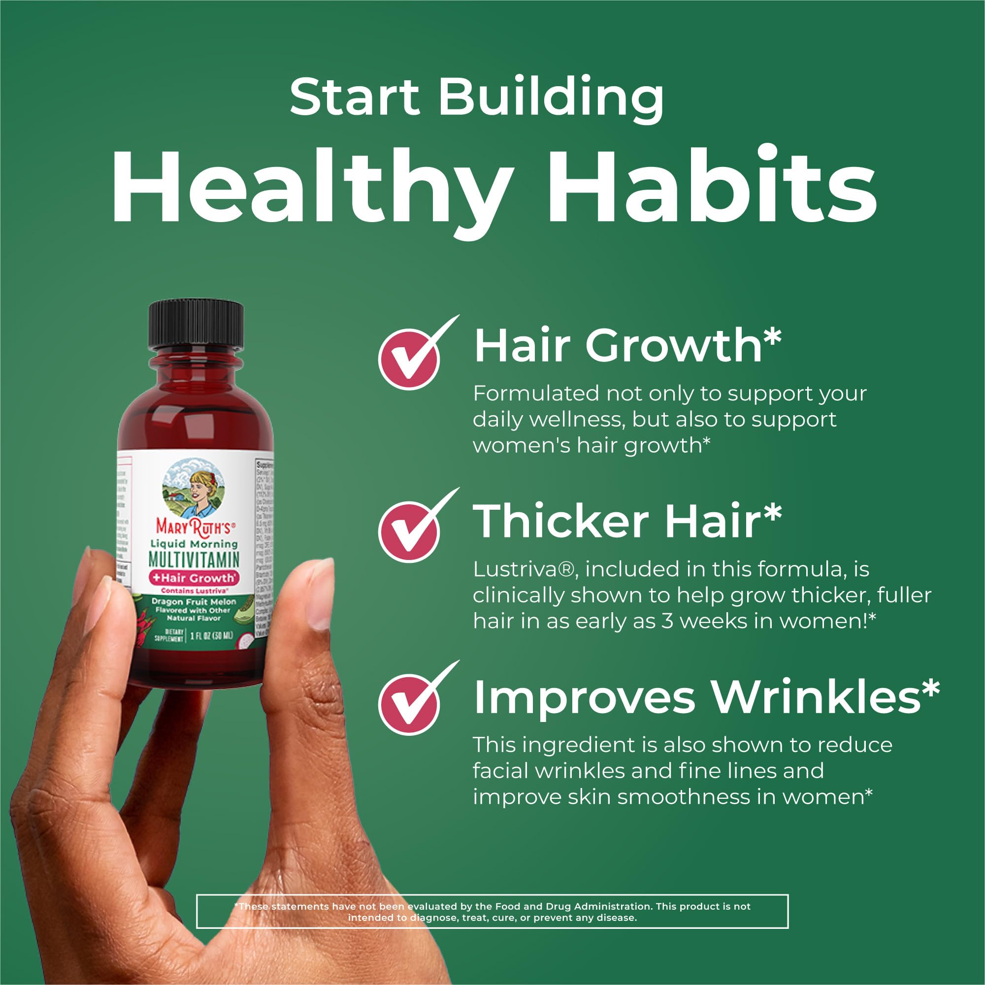 MARYRUTH'S Lustriva Hair Growth Multivitamin travel-size bottle with cap