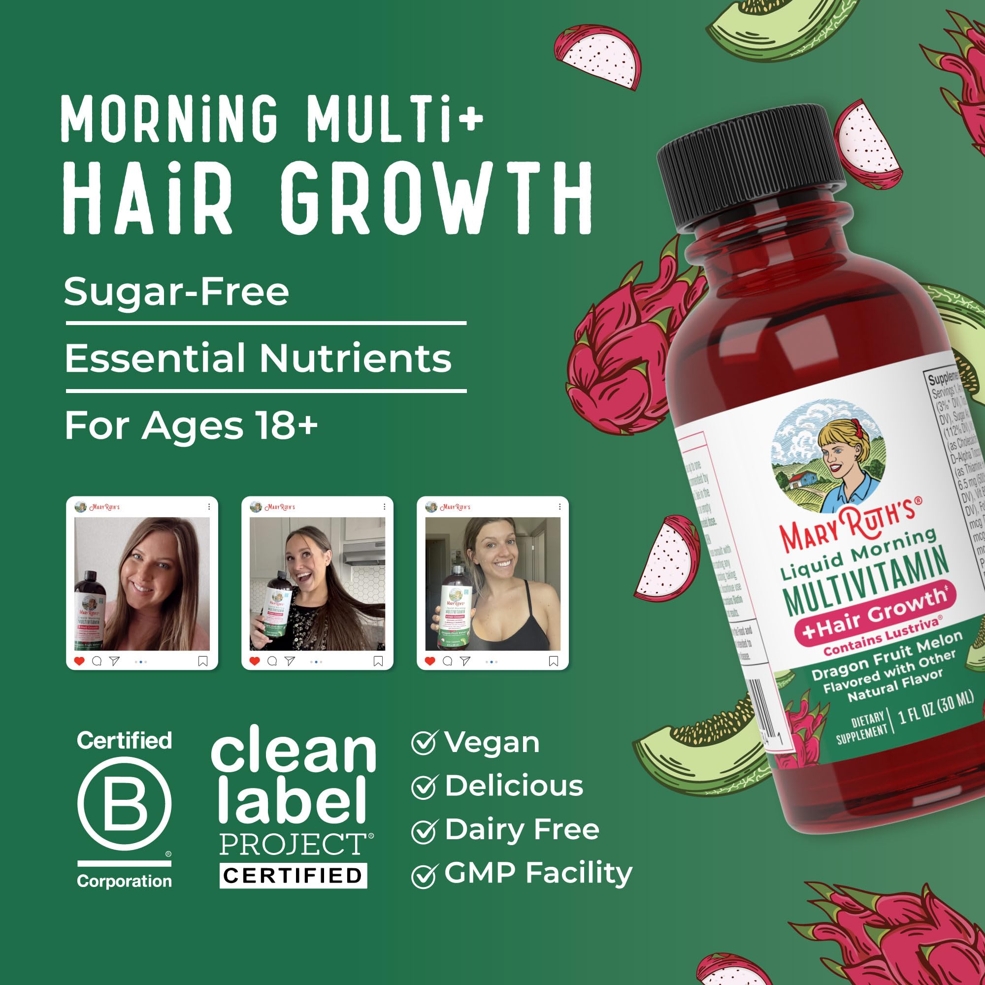 MARYRUTH'S Lustriva Hair Growth Multivitamin with fresh fruits