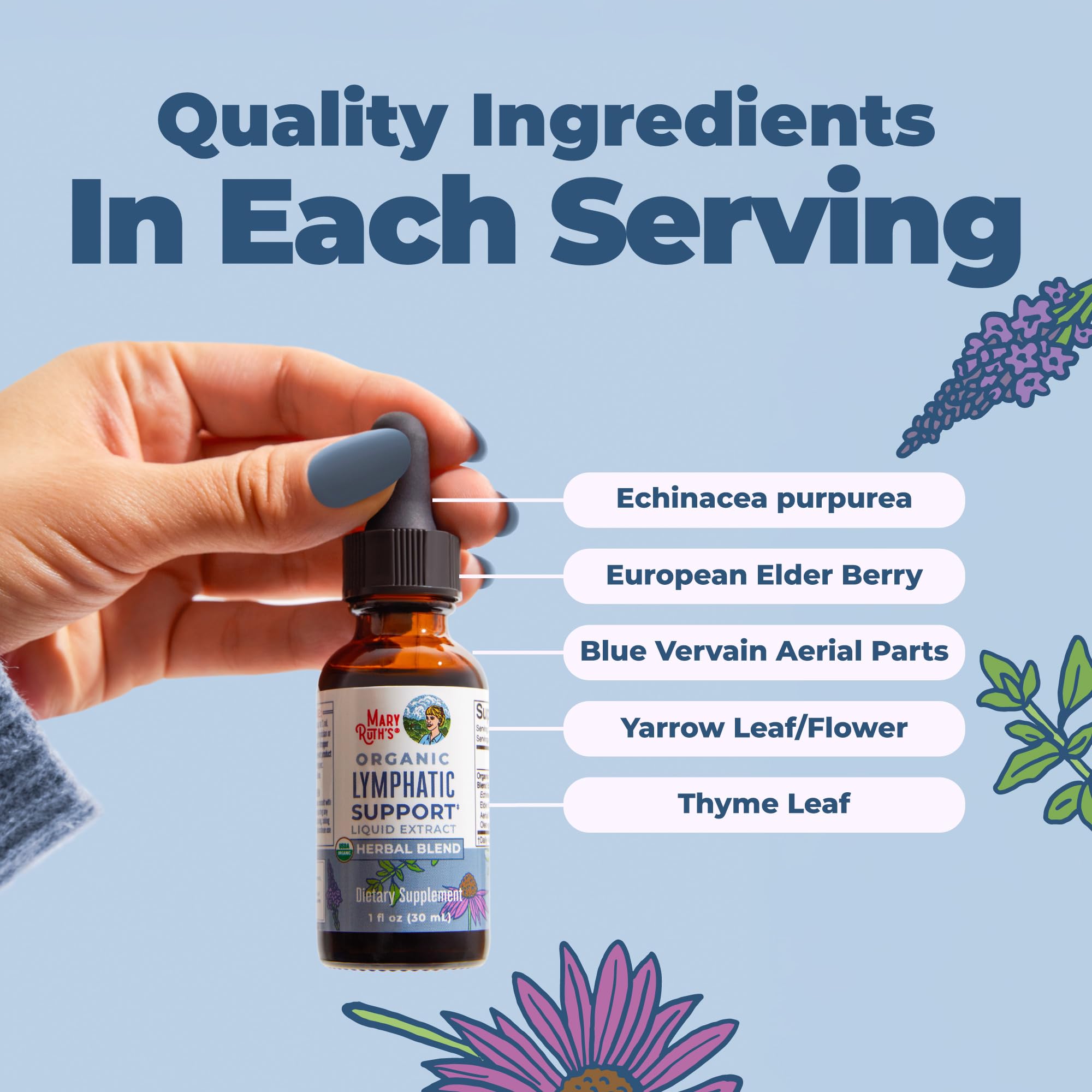 MARYRUTH'S Lymphatic Support Herbal Drops dropper close-up