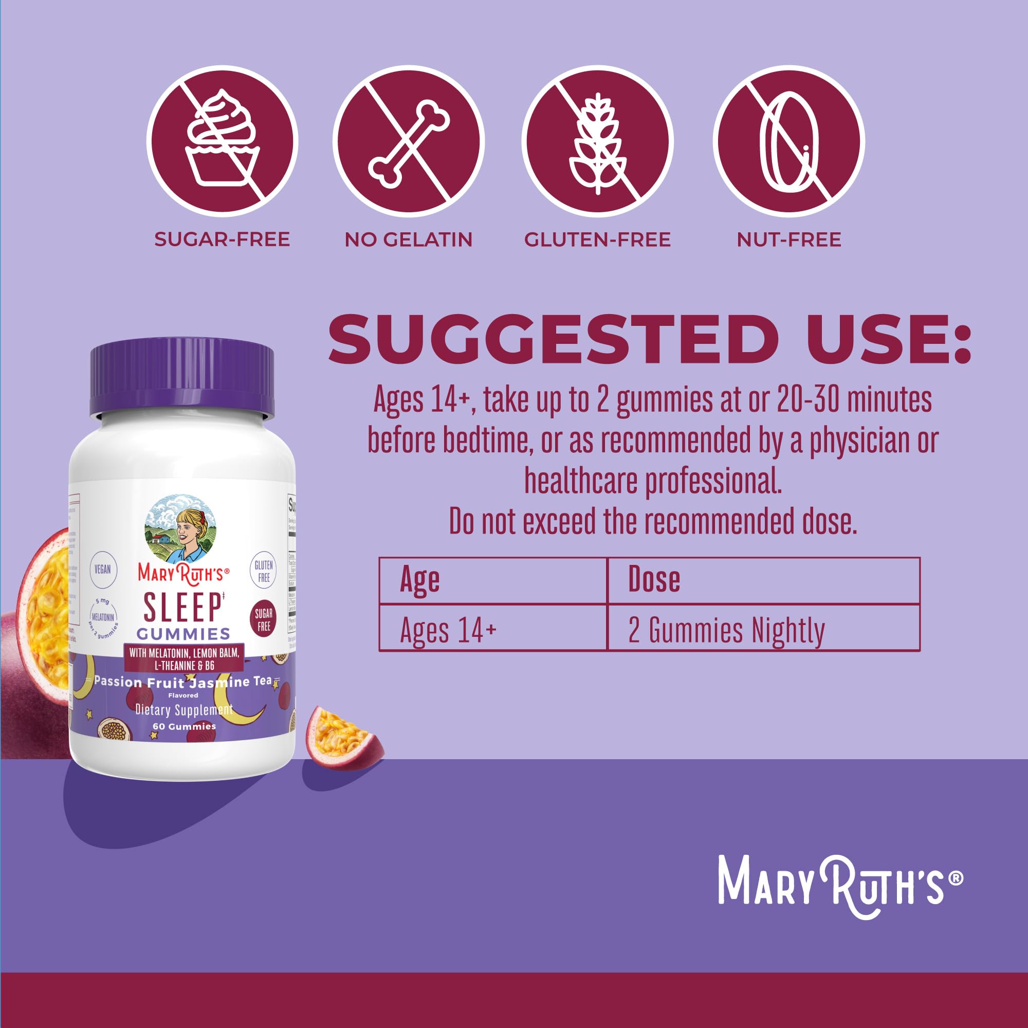 MARYRUTH'S Melatonin 5mg Sleep Gummies with L-Theanine and Lemon Balm