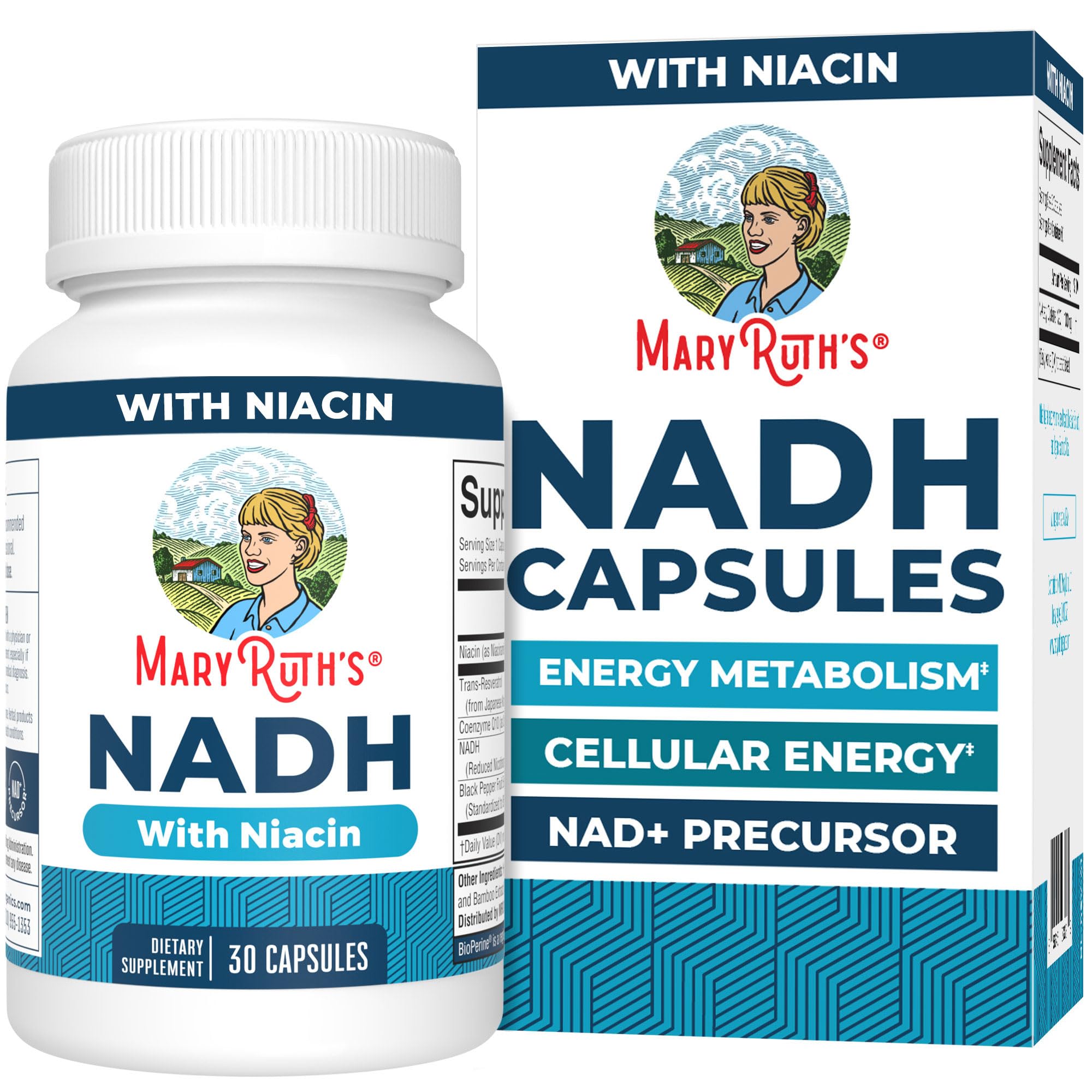 MARYRUTH'S NADH Capsules front view with packaging