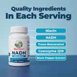 MARYRUTH'S NADH Capsules with Trans-Resveratrol on a wooden table