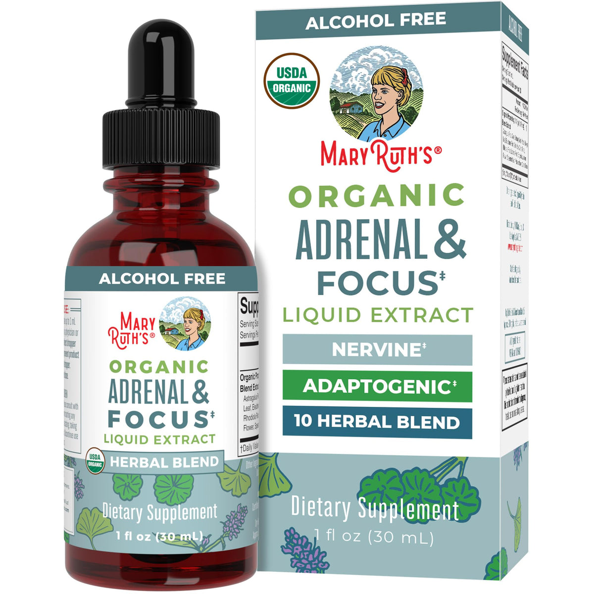 MARYRUTH'S Organic Adrenal & Focus Herbal Blend 30ml front view