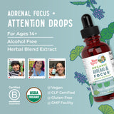 MARYRUTH'S Organic Adrenal & Focus Herbal Blend 30ml on a wooden table