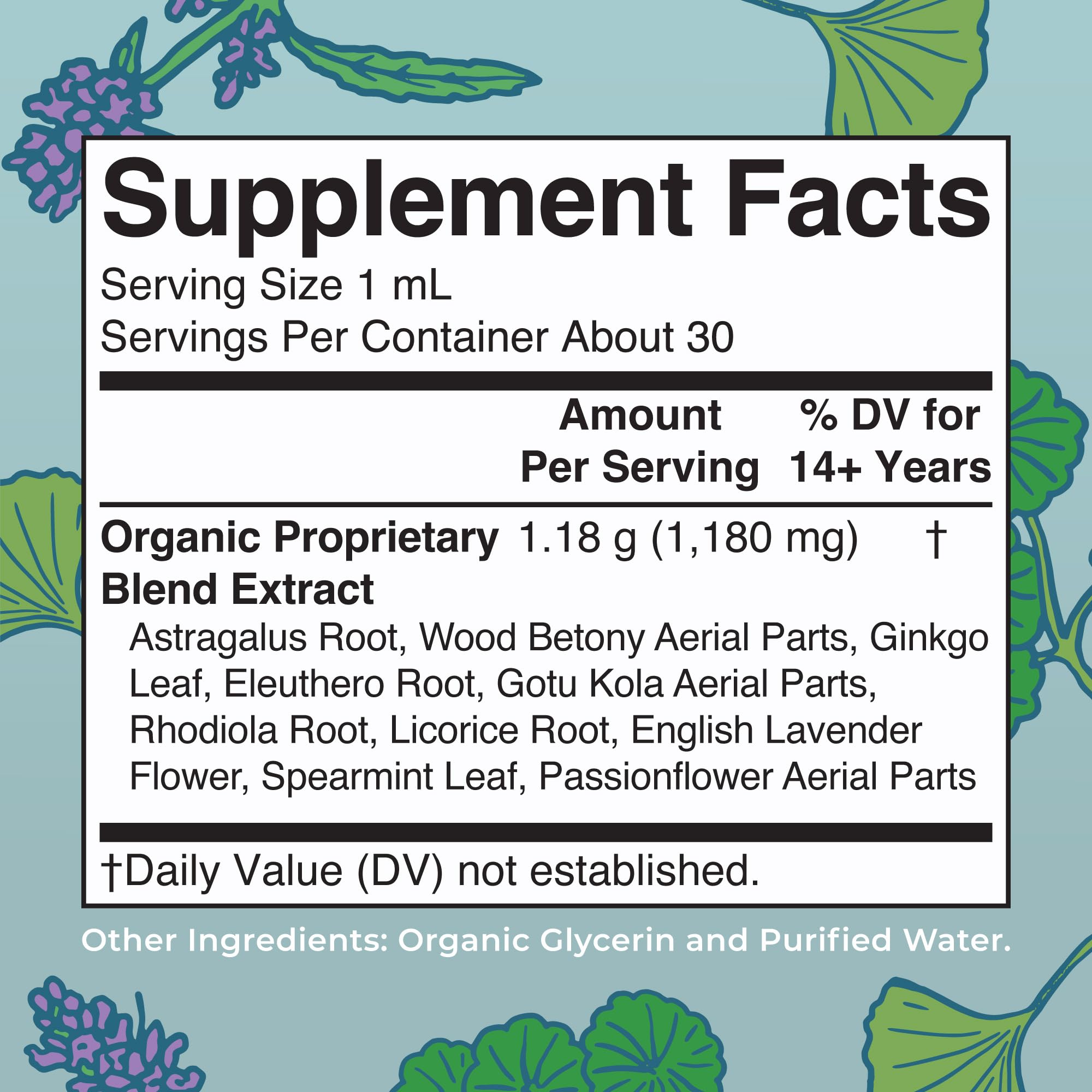 MARYRUTH'S Organic Adrenal & Focus Herbal Blend 30ml side view