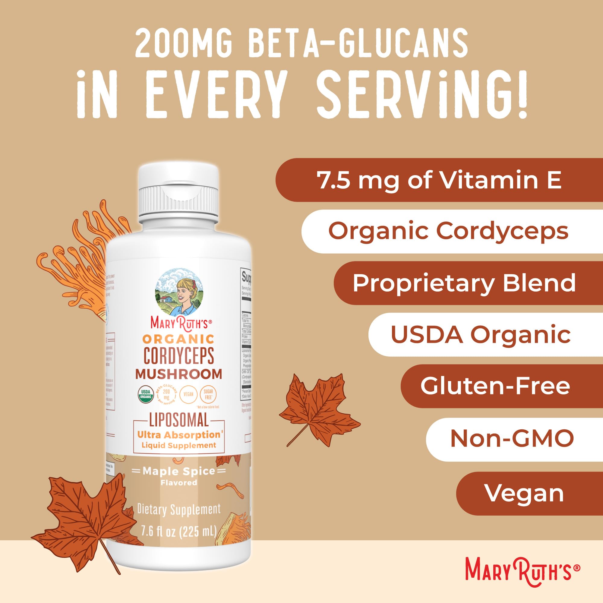 MARYRUTH'S Organic Cordyceps Mushroom Liposomal 281g in a beverage