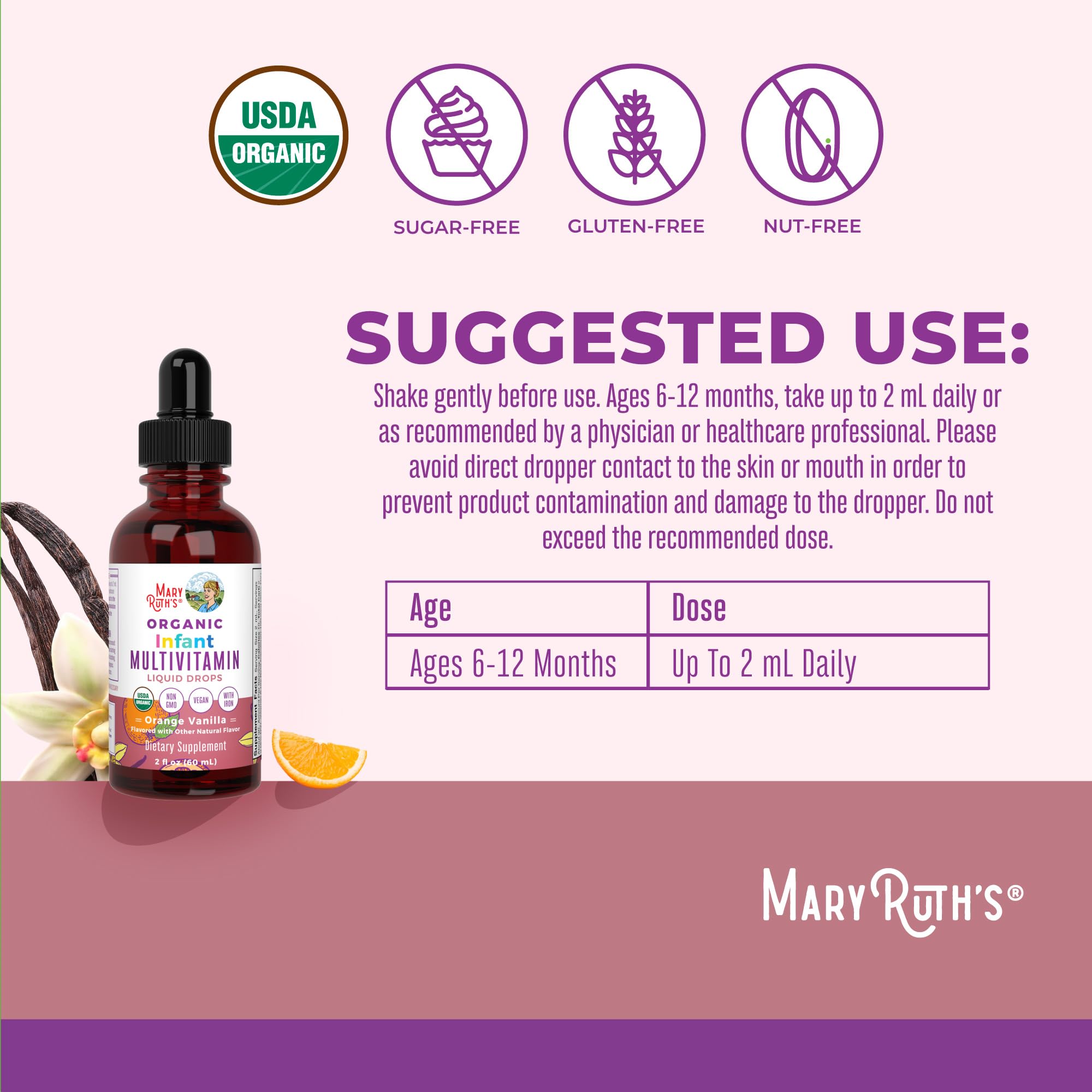 MARYRUTH'S Organic Infant Multivitamin Liquid Drops bottle with cap