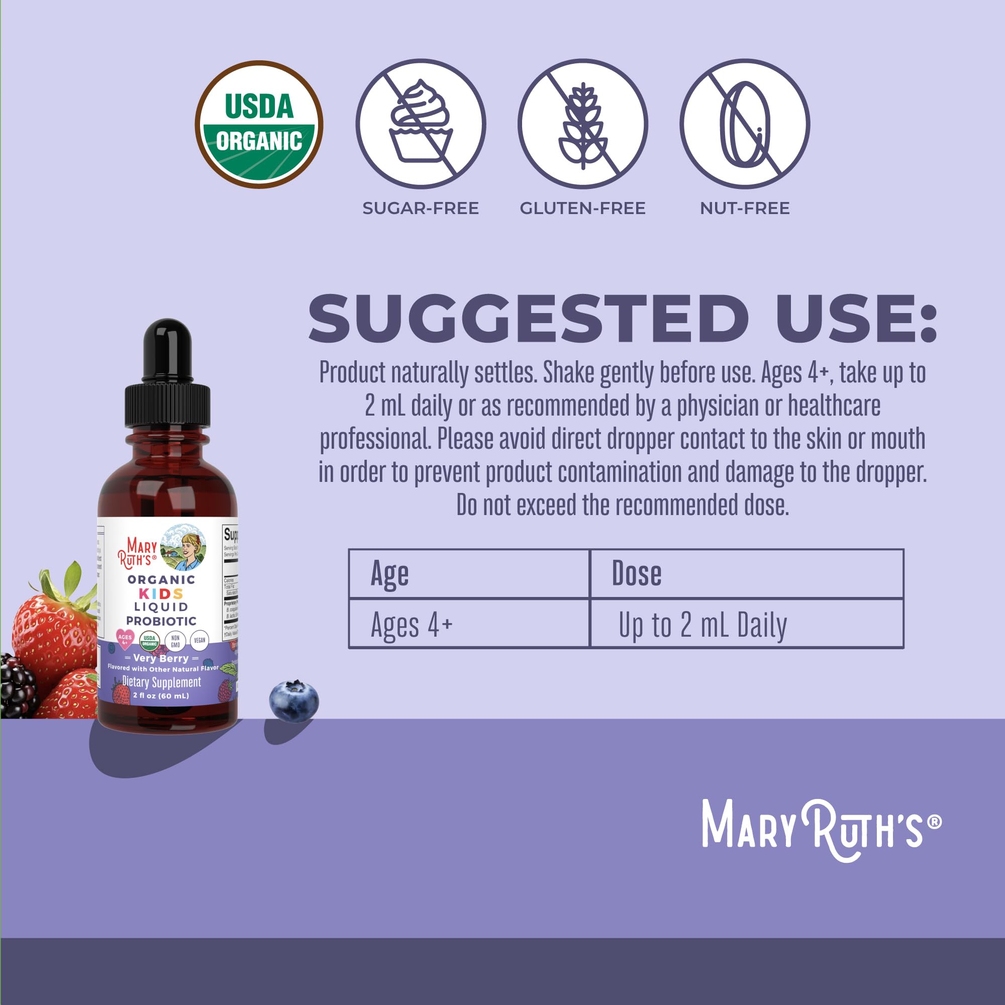 MARYRUTH'S Organic Kids Liquid Probiotic 141g side view