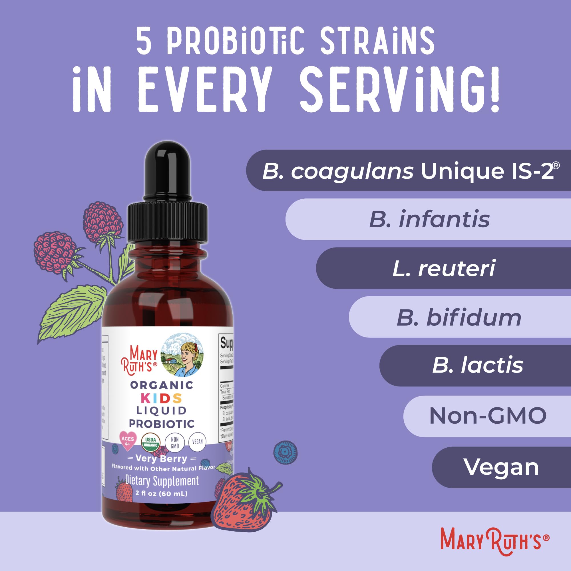 MARYRUTH'S Organic Kids Liquid Probiotic 141g with measuring spoon