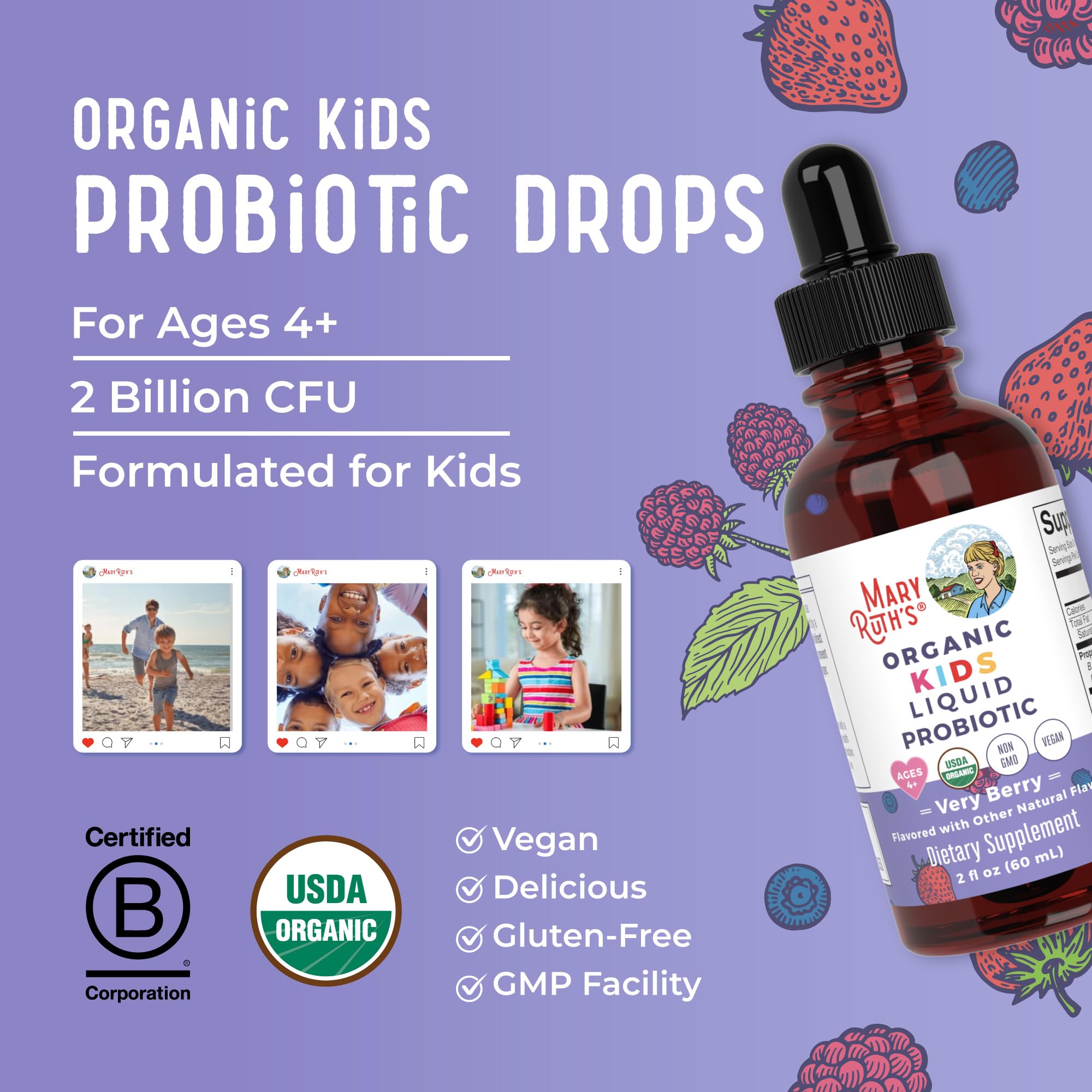 MARYRUTH'S Organic Kids Liquid Probiotic 141g with organic label