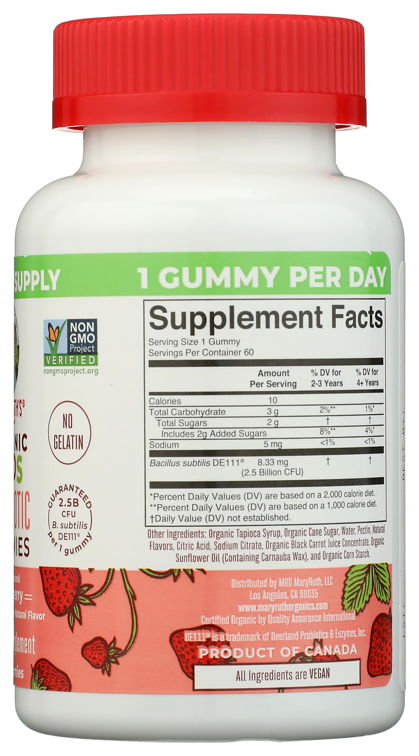 MARYRUTH'S Organic Kids Strawberry Probiotic Gummies ingredients list