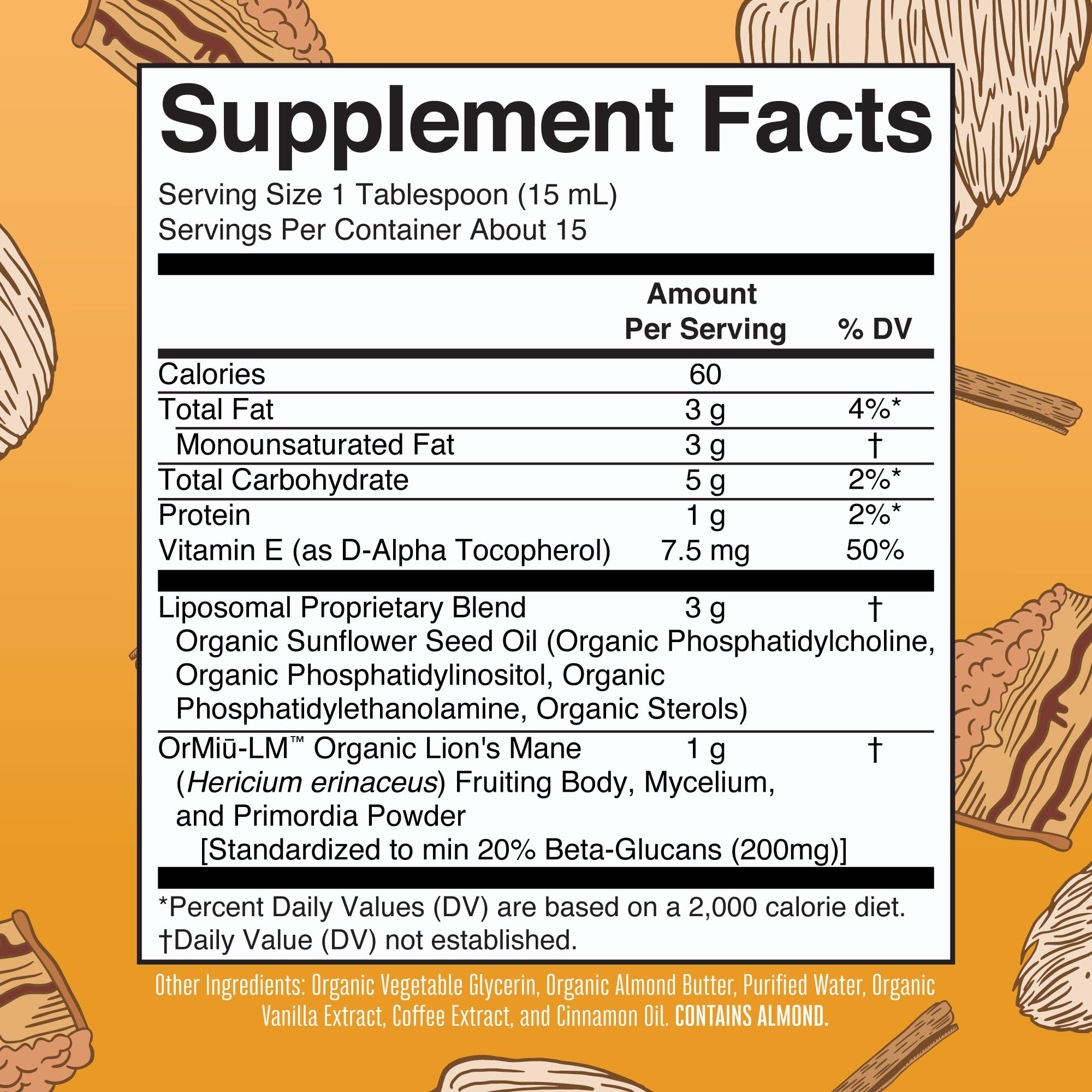 MARYRUTH'S Organic Lion's Mane Mushroom Liposomal packaging side view