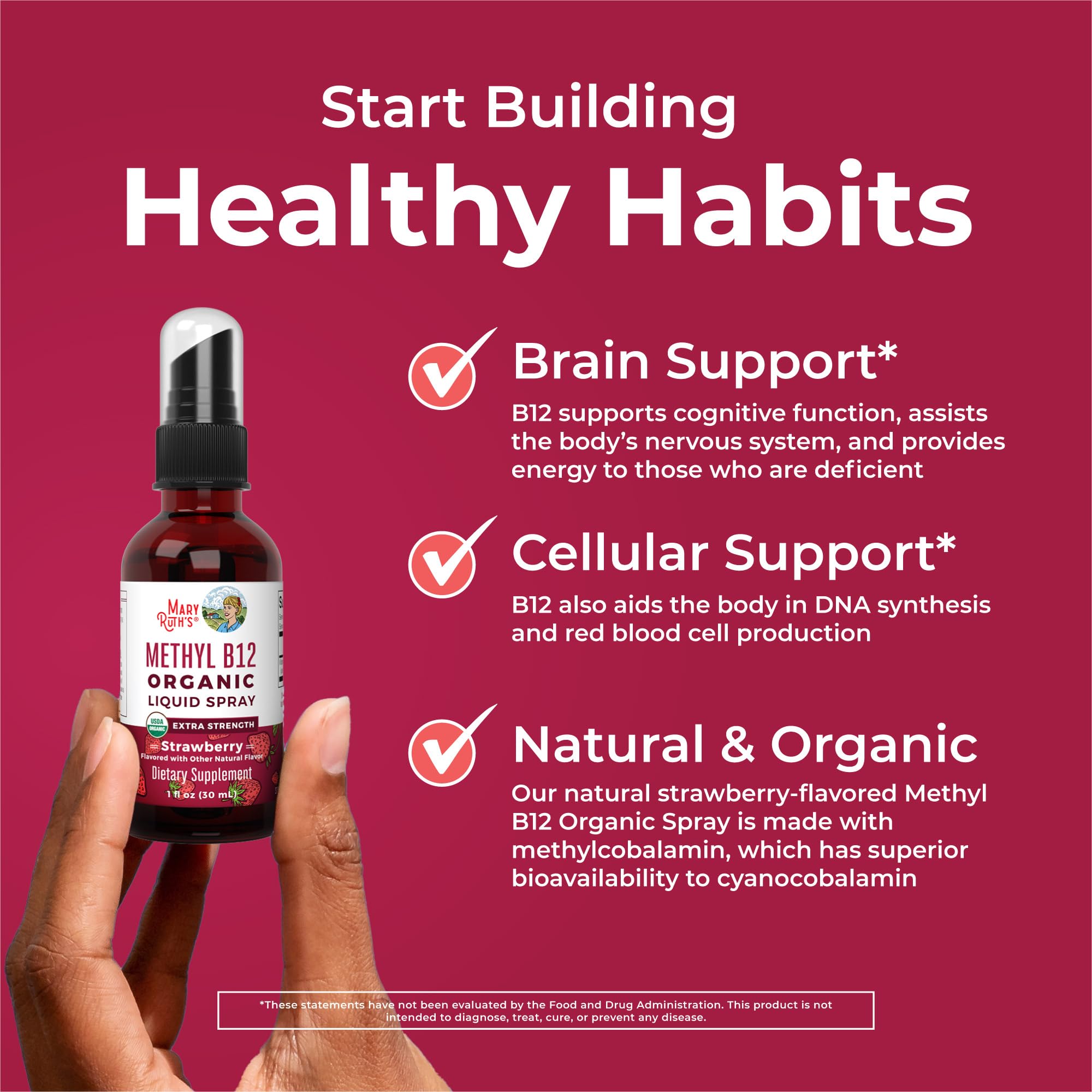 MARYRUTH'S Organic Liquid B12 Spray strawberry flavour