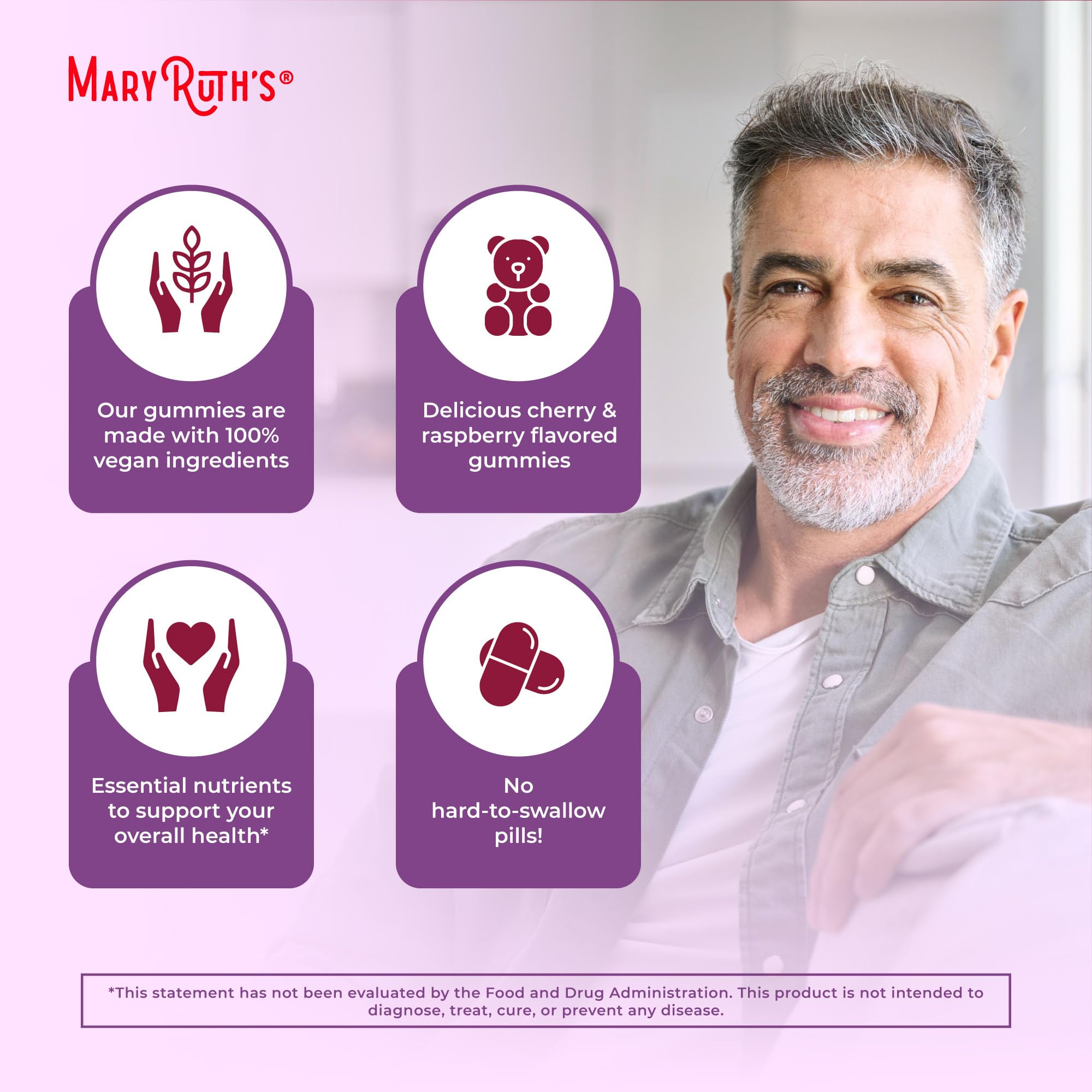 MARYRUTH'S Organic Men's Multivitamin Gummies with ingredients list
