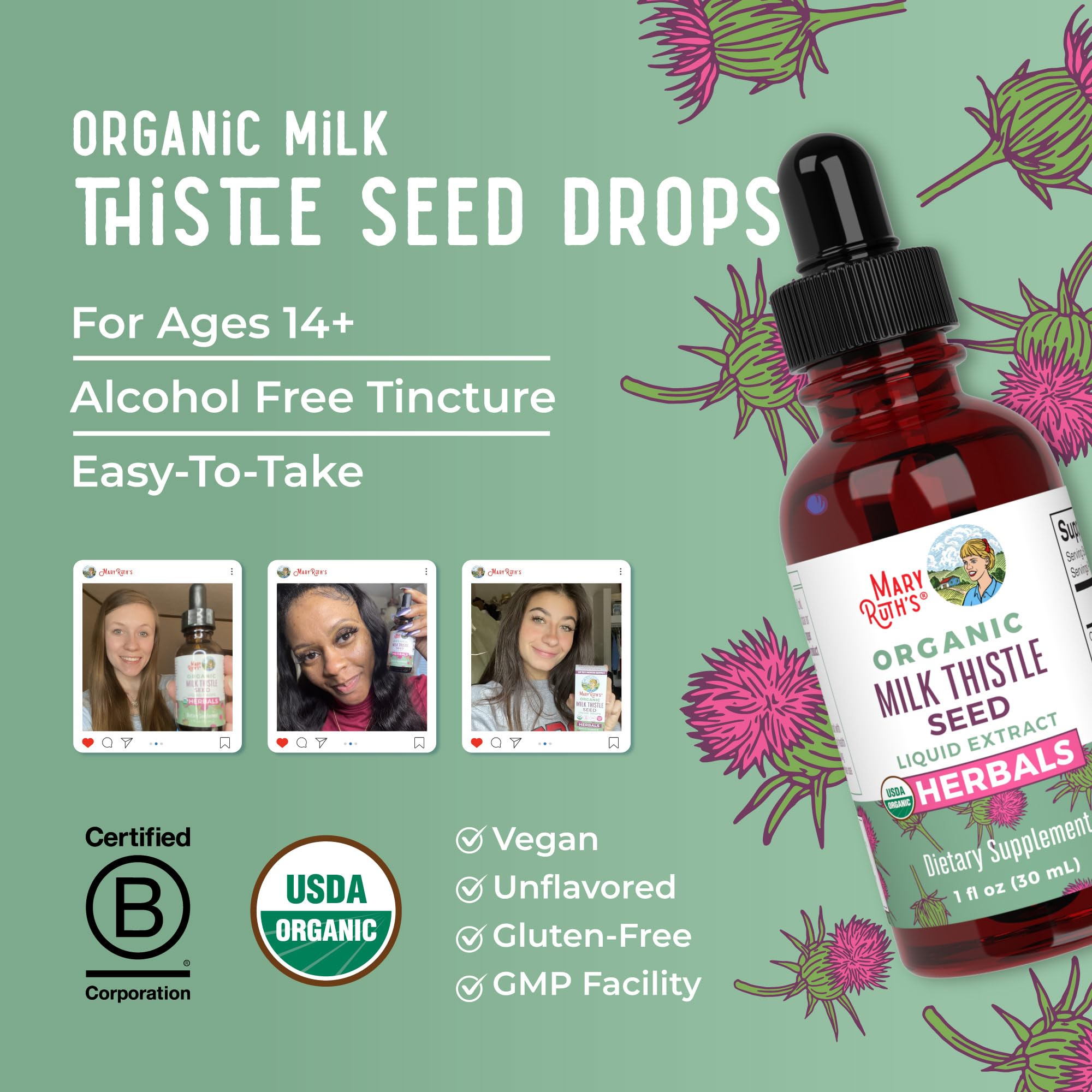 MARYRUTH'S Organic Milk Thistle Seed Drops bottle side view