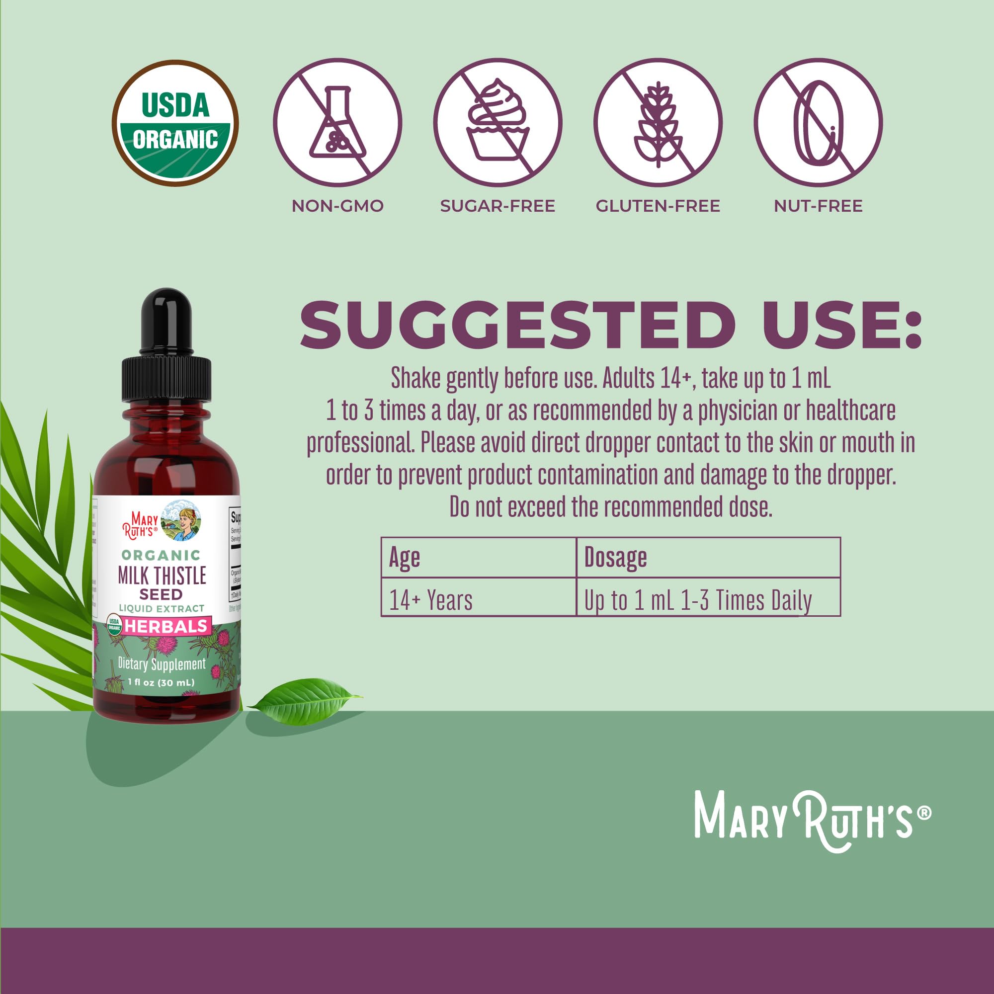 MARYRUTH'S Organic Milk Thistle Seed Drops dropper in use