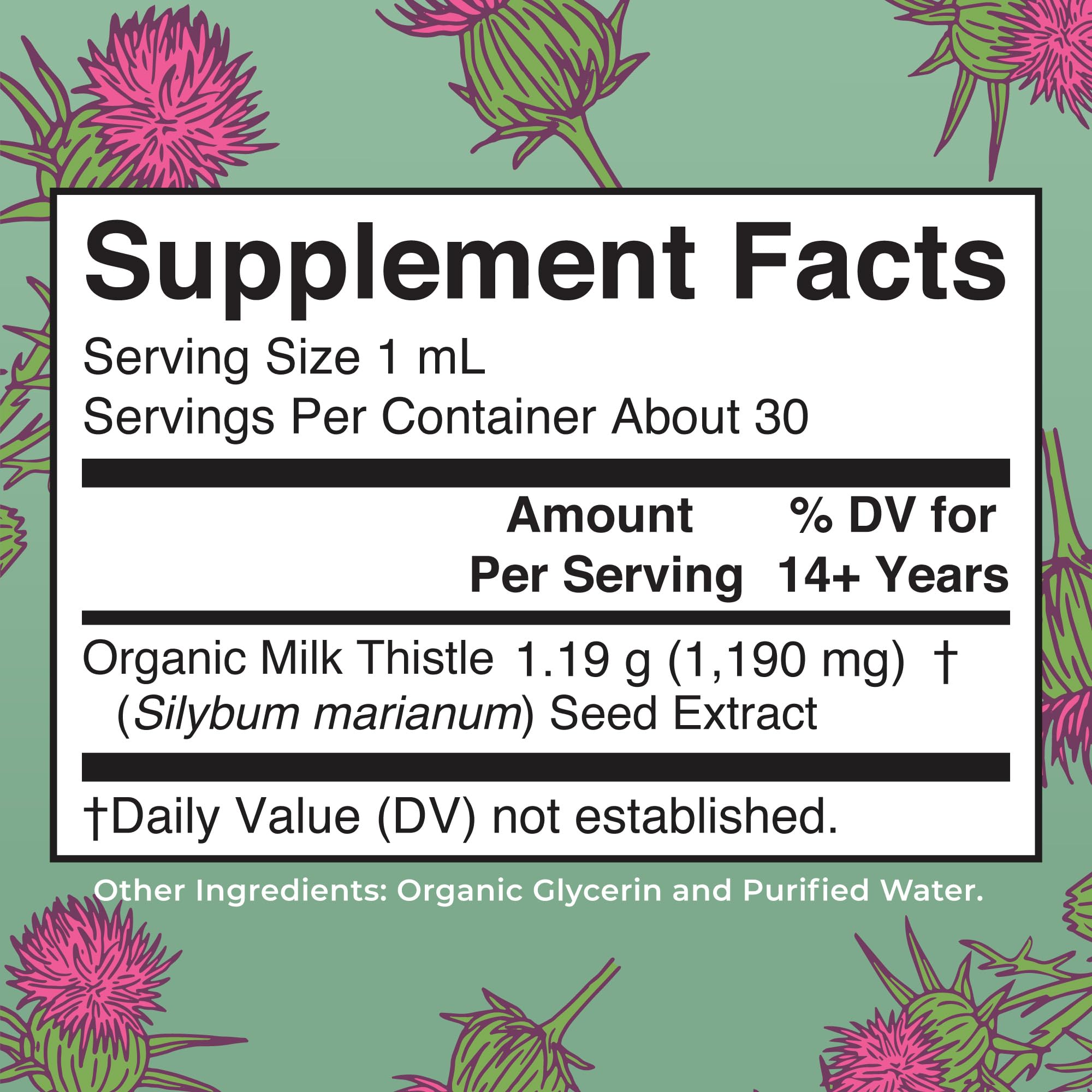 MARYRUTH'S Organic Milk Thistle Seed Drops label close-up