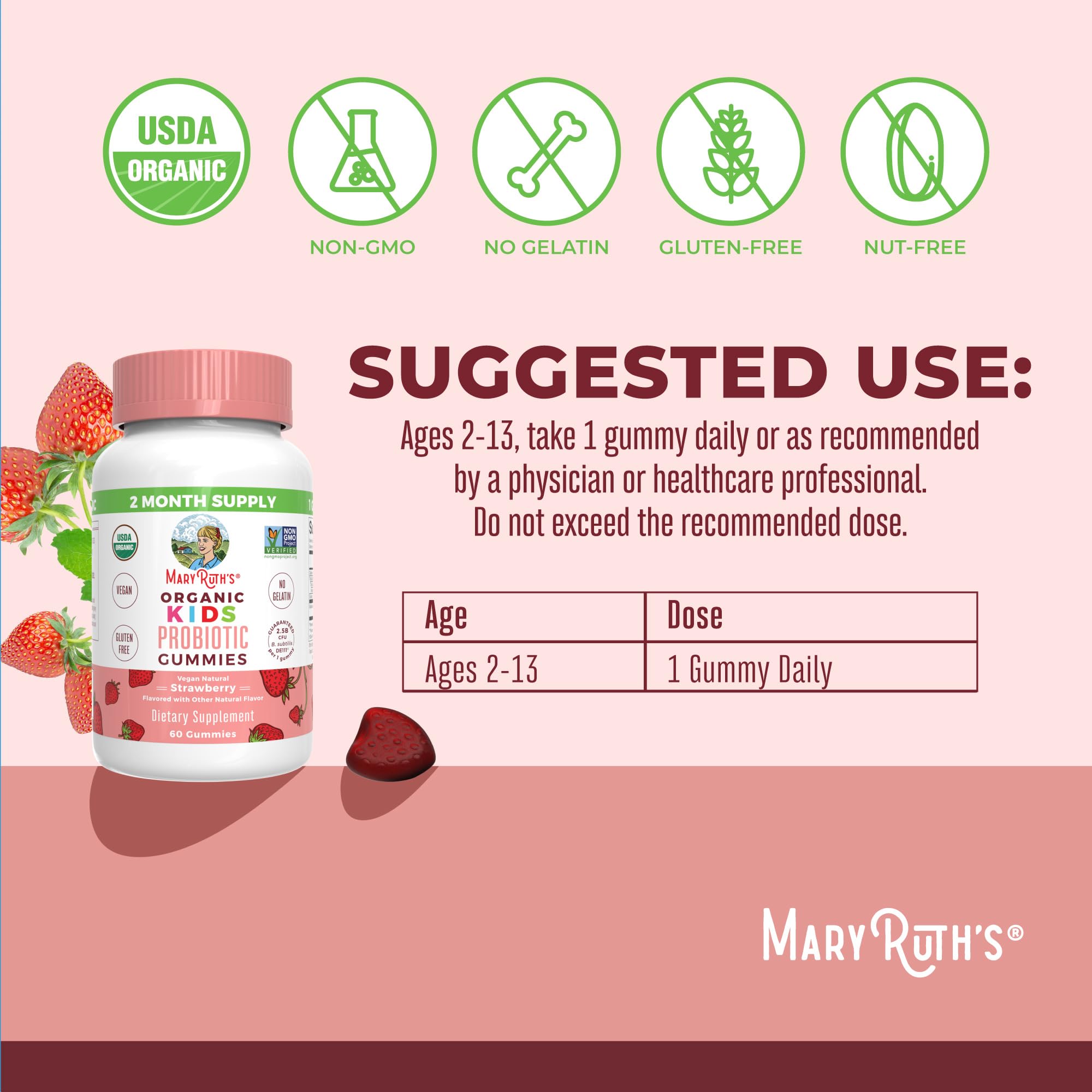 MARYRUTH'S Organic Probiotic Gummies for Kids gummies on a table