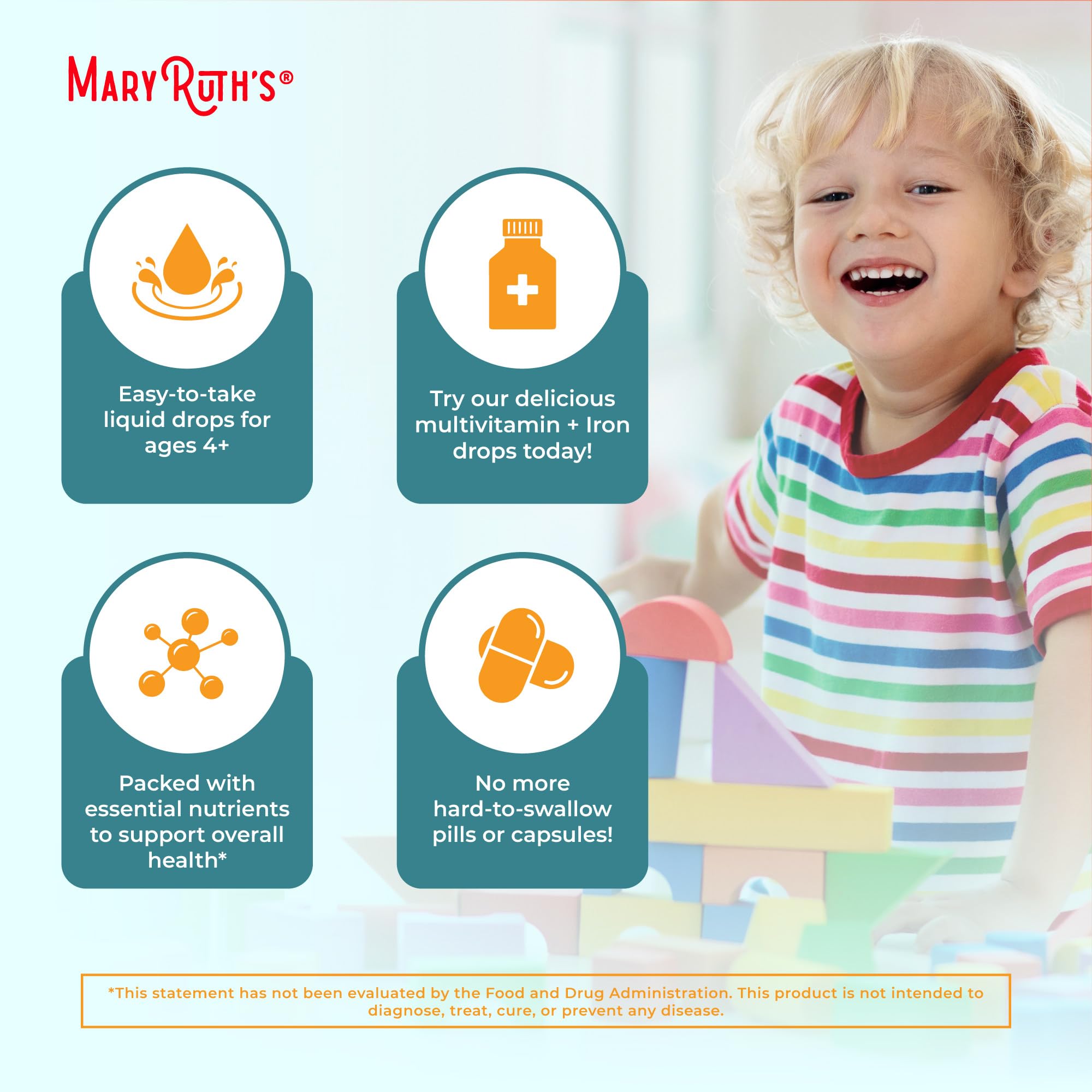 MARYRUTH'S Organic Toddler Multivitamin Drops with fresh oranges