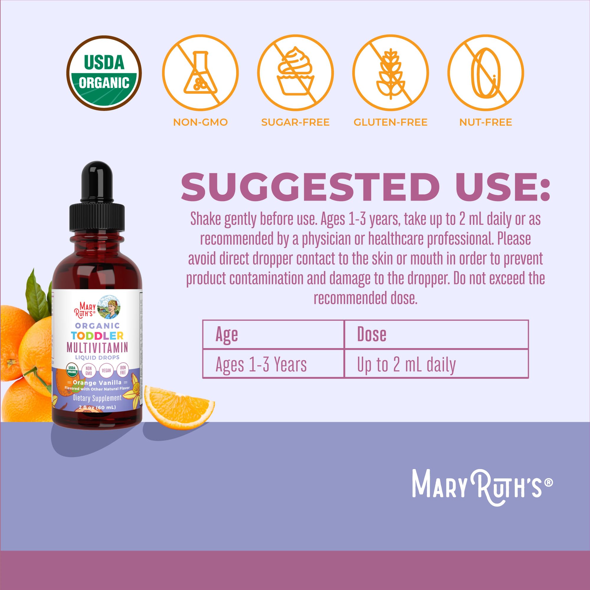 MARYRUTH'S Organic Toddler Multivitamin Liquid Drops with dosage dropper
