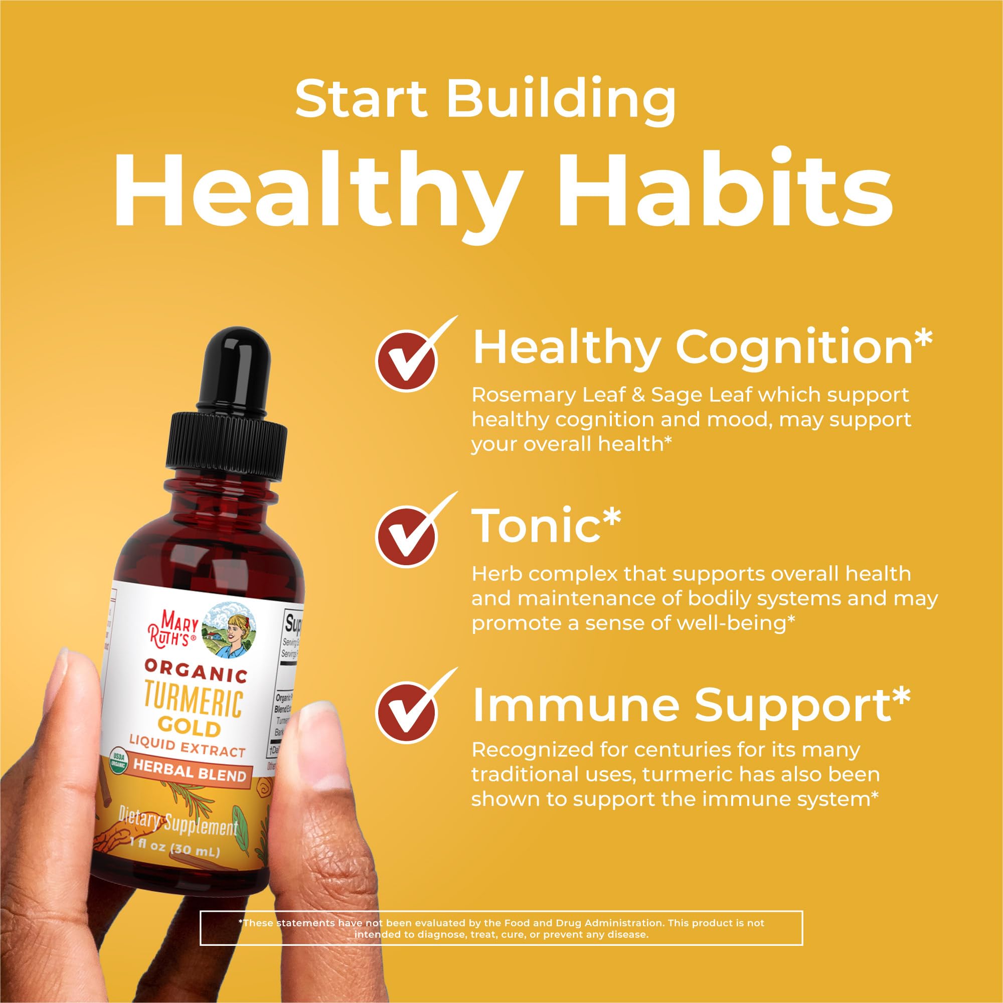 MARYRUTH'S Organic Turmeric Gold Liquid Drops bottle with dropper