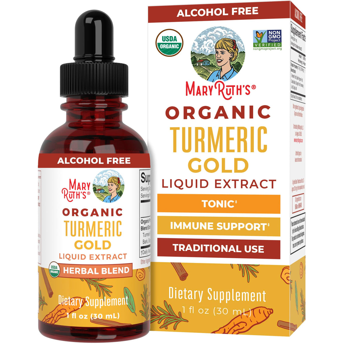 MARYRUTH'S Organic Turmeric Gold Liquid Drops front view