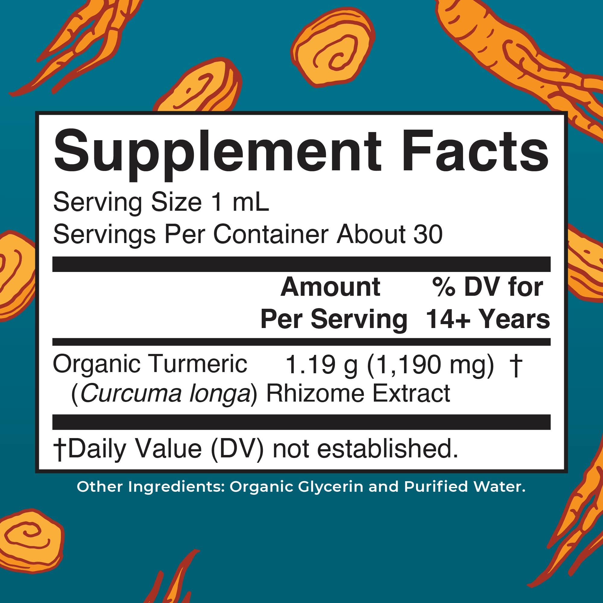 MARYRUTH'S Organic Turmeric Liquid Extract Drops 40g bottle side view