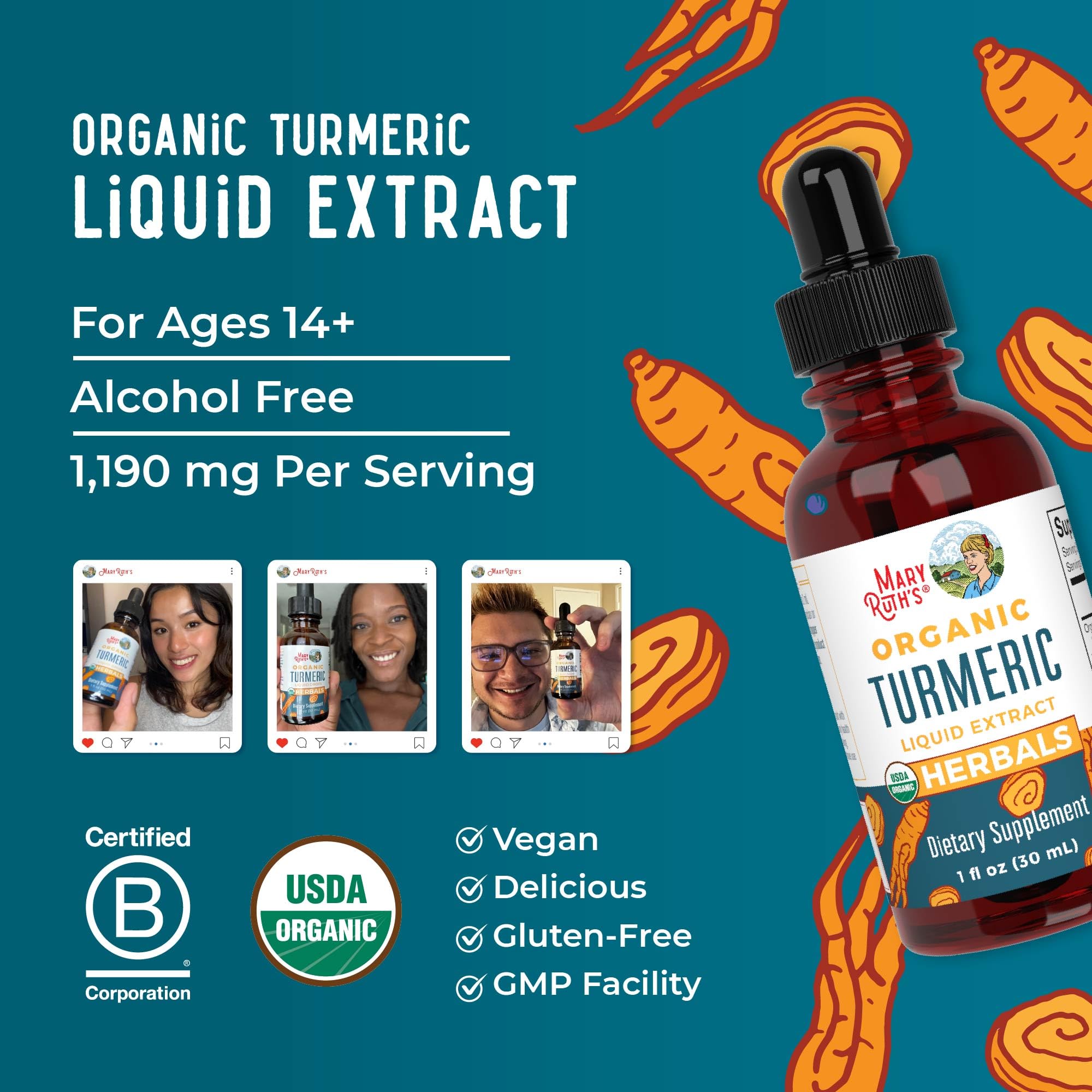 MARYRUTH'S Organic Turmeric Liquid Extract Drops 40g lifestyle shot